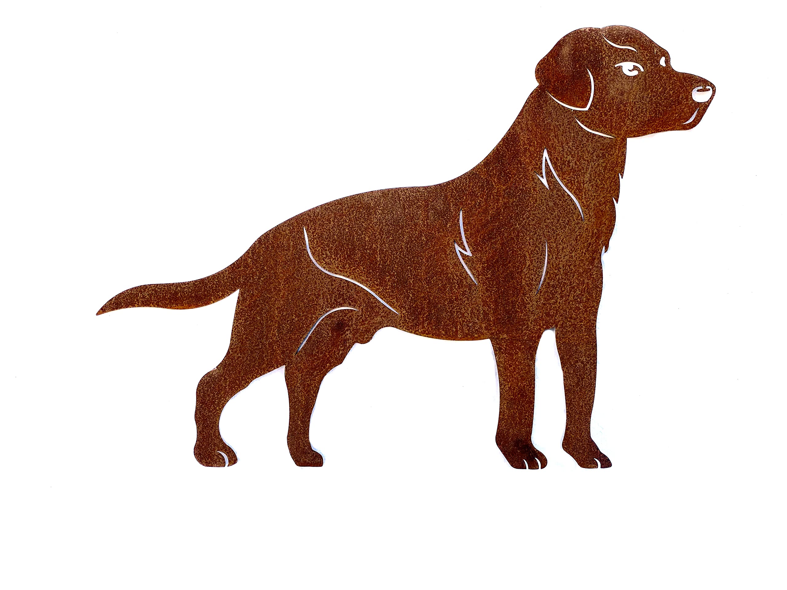 Gartenfigur Hund Labrador 85x61cm Gartenstecker Edelrost Gartendeko Wetterfest Rost Metall Rostfigur Hunde Figur Tier von Steinfigurenwelt