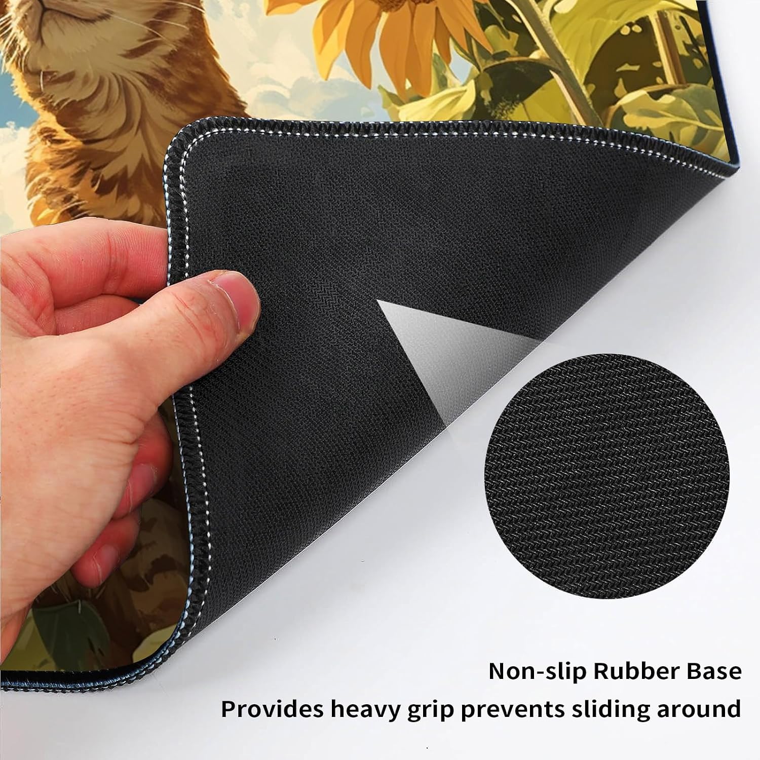 for MTG Playmat 27.5" x 15.74" with High Elastic Rubber Base Non-Slip Rubber Sole HD Printing for MTG Mat Magic Mat Card Playmat Magic Playmat Gaming Mouse Pad, Orange Cat Golden Sunflower image 5