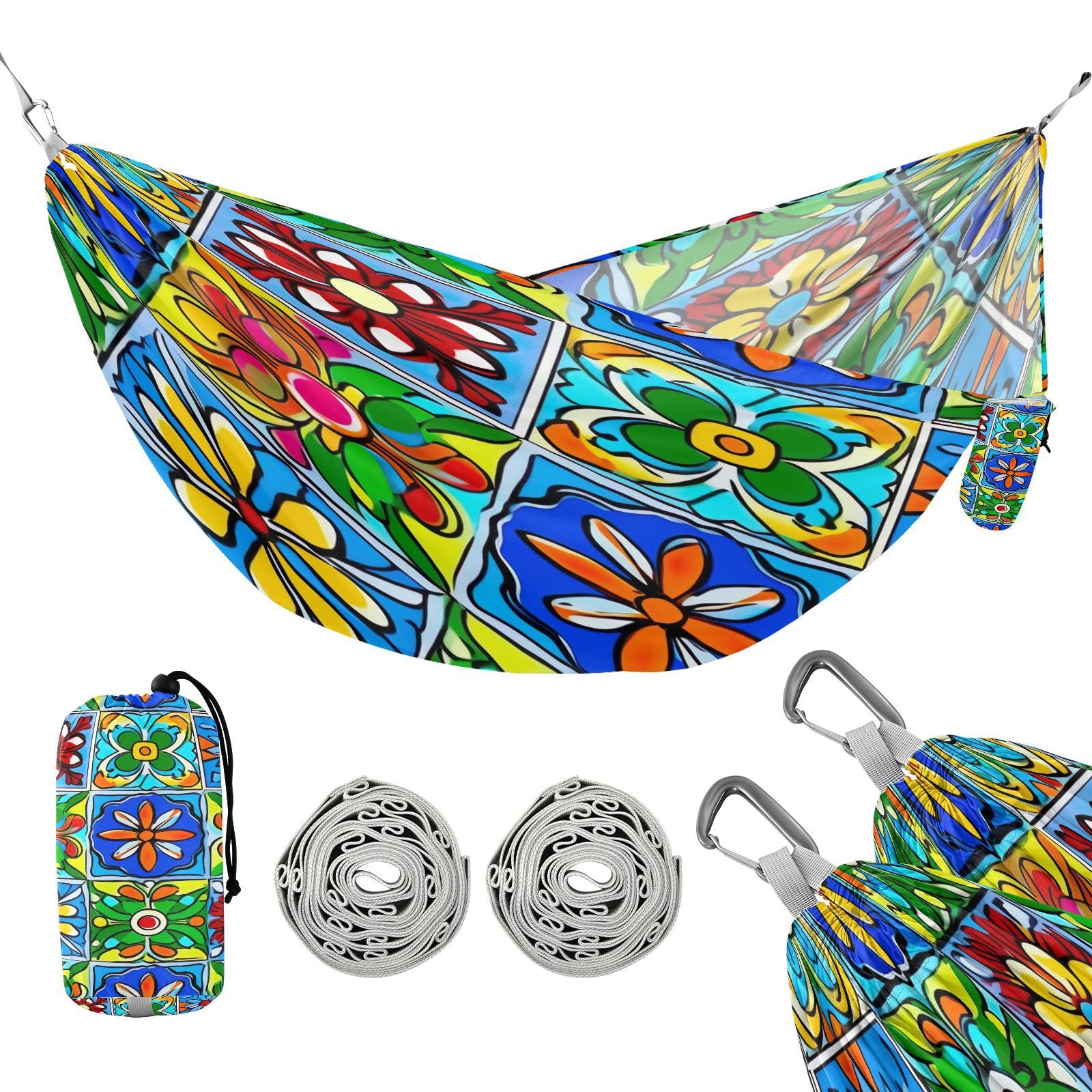 Haskirky Mexico Pattern Camping Hammock, Single Portable Hammocks with Tree Straps & Attached Carry Bag, 330Lbs Capacity Perfect for Outside Indoor Hiking Beach Backpack Travel