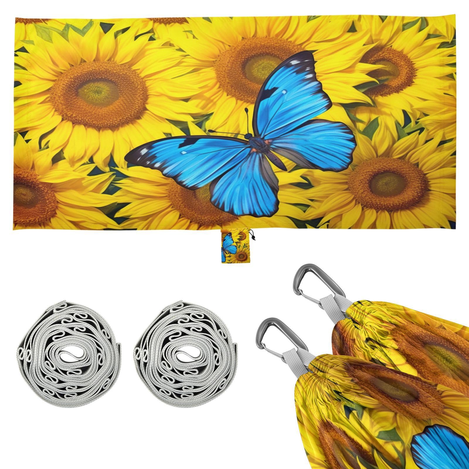 Haskirky Sunflower Camping Hammock, Single Portable Hammocks with Tree Straps & Attached Carry Bag, 330Lbs Capacity Perfect for Outside Indoor Hiking Beach Backpack Travel