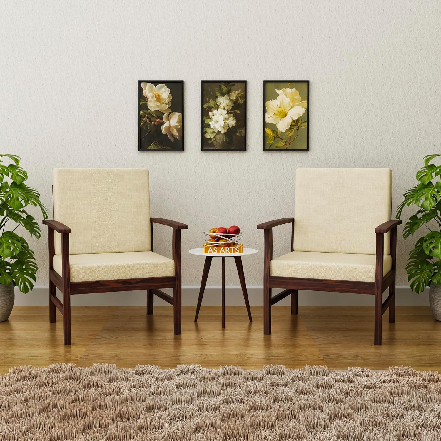 AS Arts® Wooden Arm Chair Set of 2 | Solid Sheesham Wood Sofa Chairs with Cushion for Living Room (Honey Finish)-picture-19