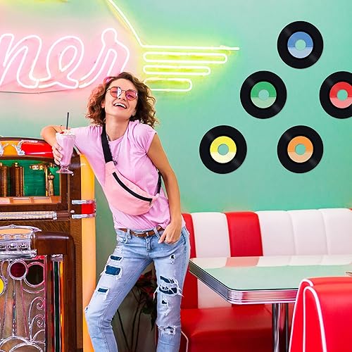 Miniatura 6 de 72 recortes de discos de vinilo de 7 pulgadas, decoraciones de fiesta de discoteca, recuerdos de fiesta de rock and roll de los años 80, 70, 60,