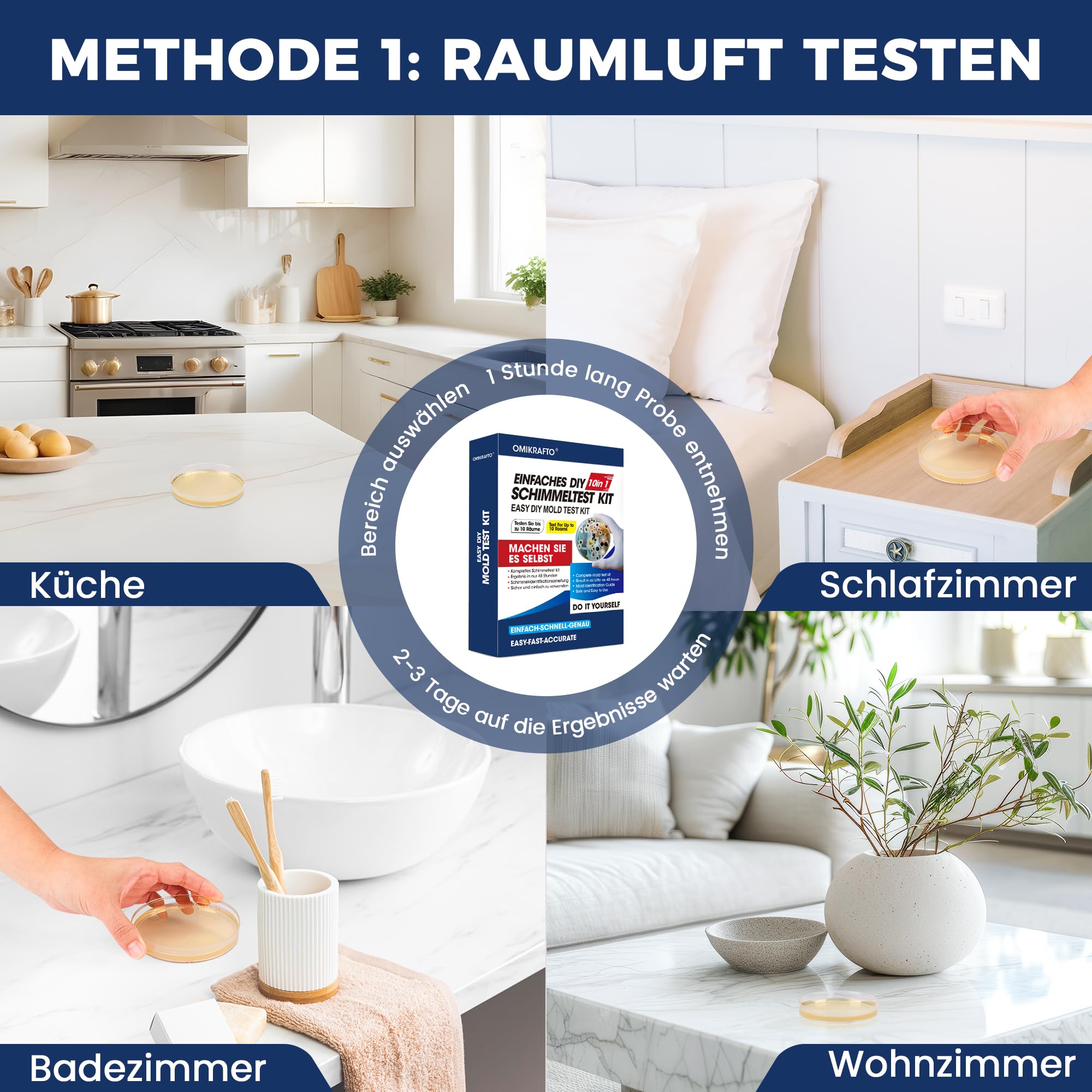 Kit de prueba de moho para el hogar – Prueba de moho para 10 habitaciones – Kit de prueba rápida de moho para la calidad del aire interior – Incluye guía de identificación e instrucciones (idioma