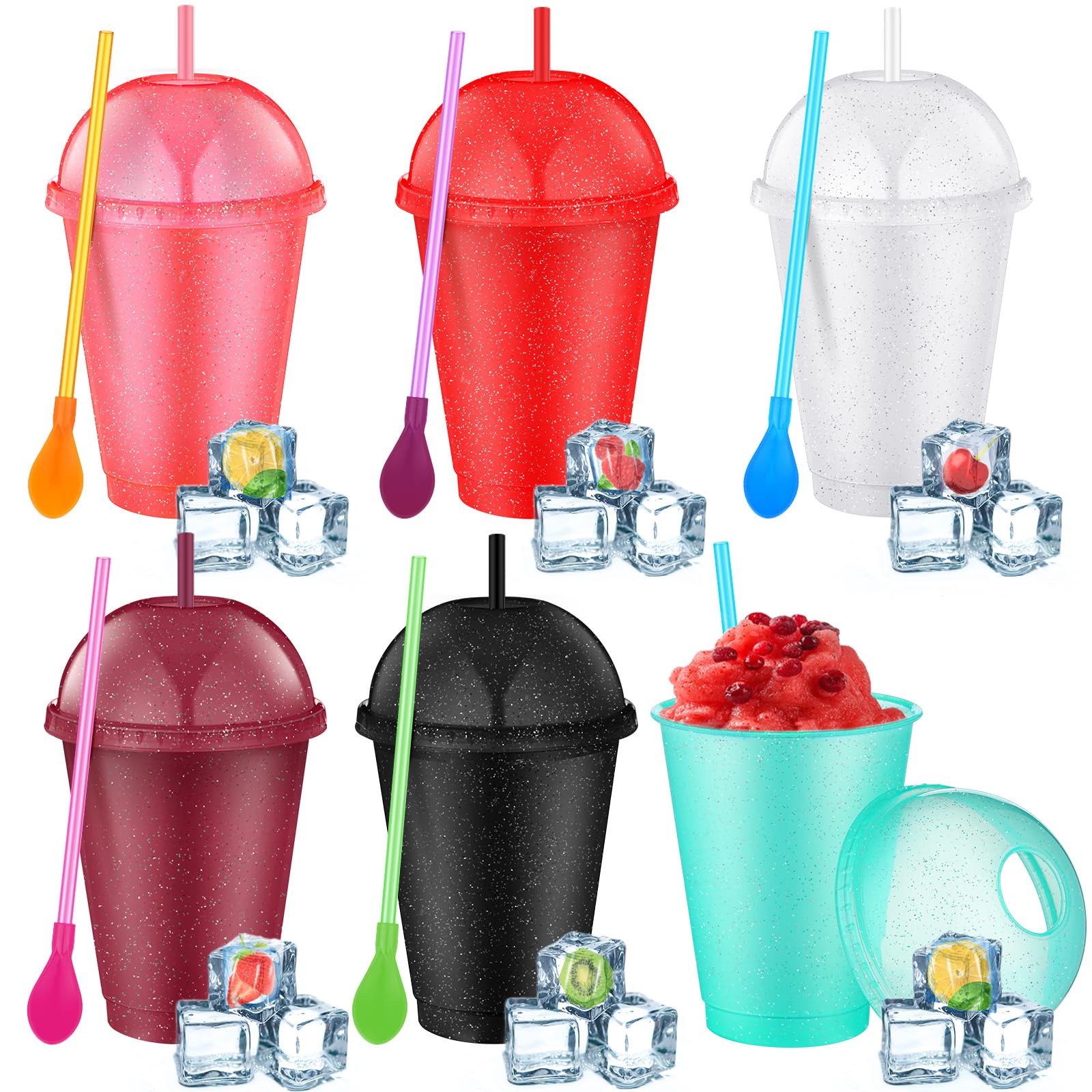 Ninehaoou 6 Set 16 oz Slushie Cups with Lid Straw, Multi Color