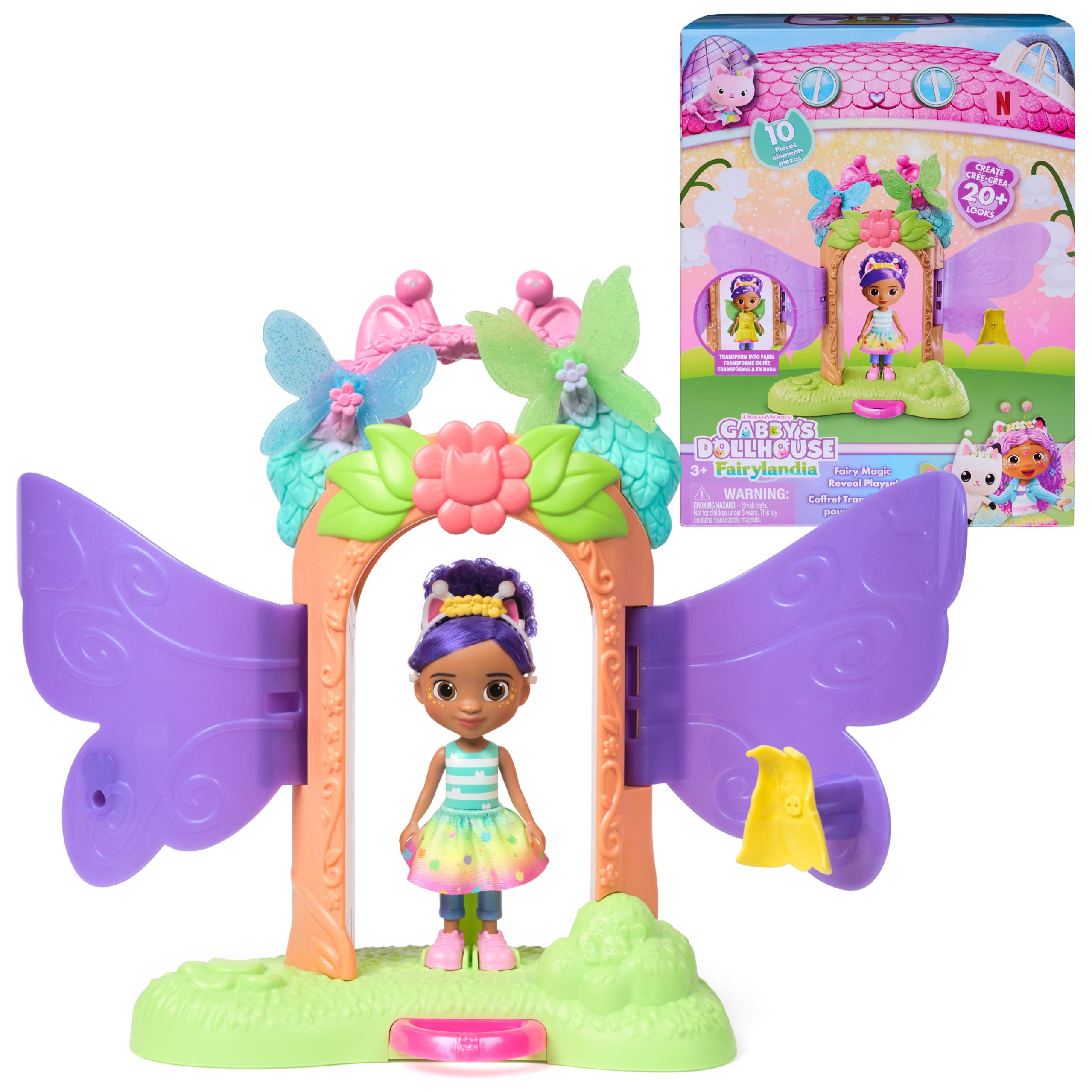 Gabby's Dollhouse Fairylandia, Fairy Magic Reveal Playset with Transforming Feature and Dollhouse Accessories, Kids Toys for Girls & Boys Ages 3 and