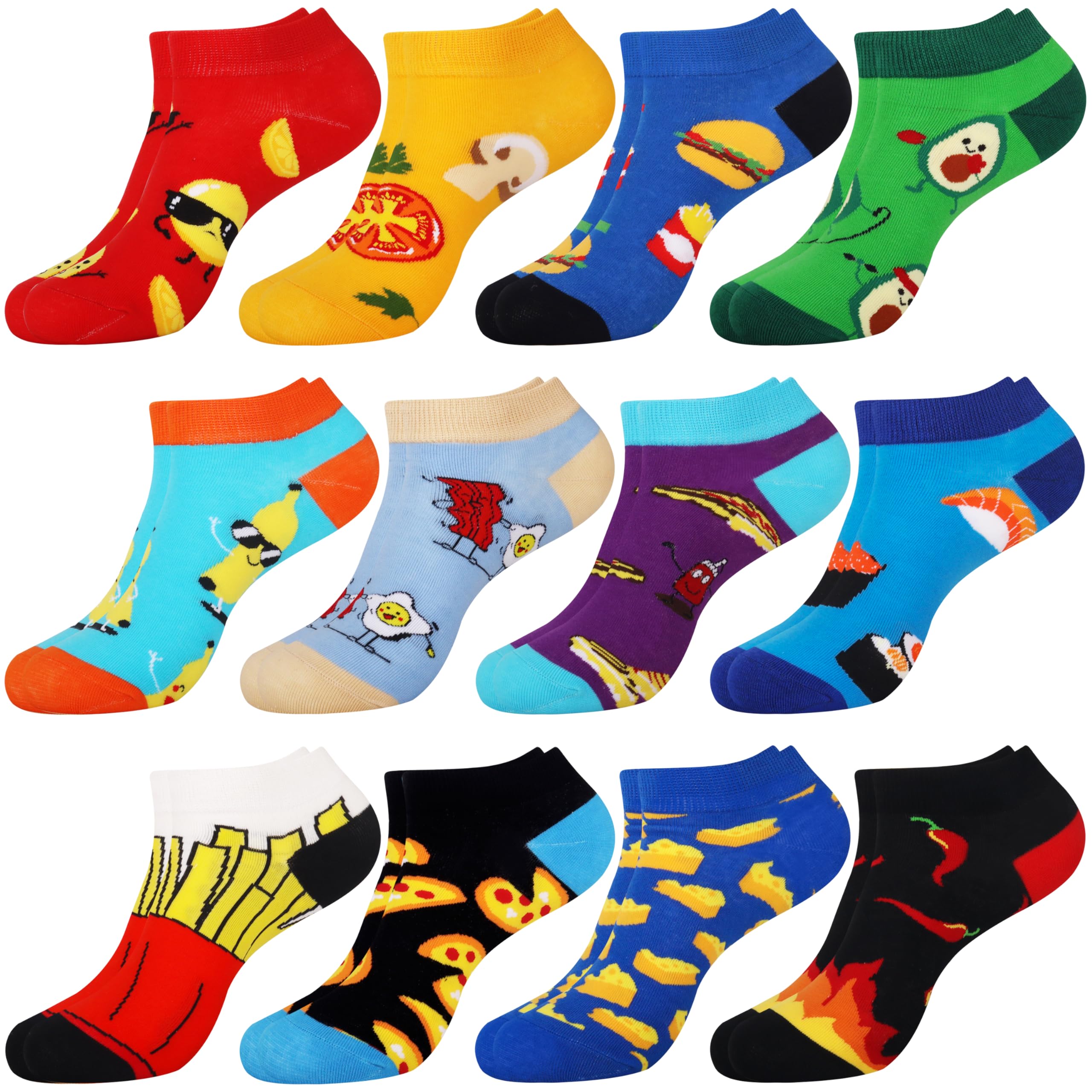 Jeasona 10/12 Paare Lustige Sneaker Socken Damen 35-42 Baumwolle Bunte Socken Damen Kurze Lässig Ausgefallene Witzig