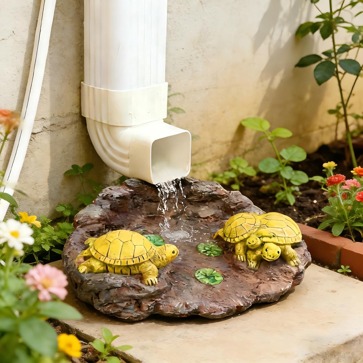 Gutter Downspout Extension Decoration Splash Block Outdoor Statues Garden Decor, 11.4" L x 6.9" W Four Birds Gutter Downspout Garden Robin Bird Sculpture Rain Concrete Pond Accessory, Gift for Mom