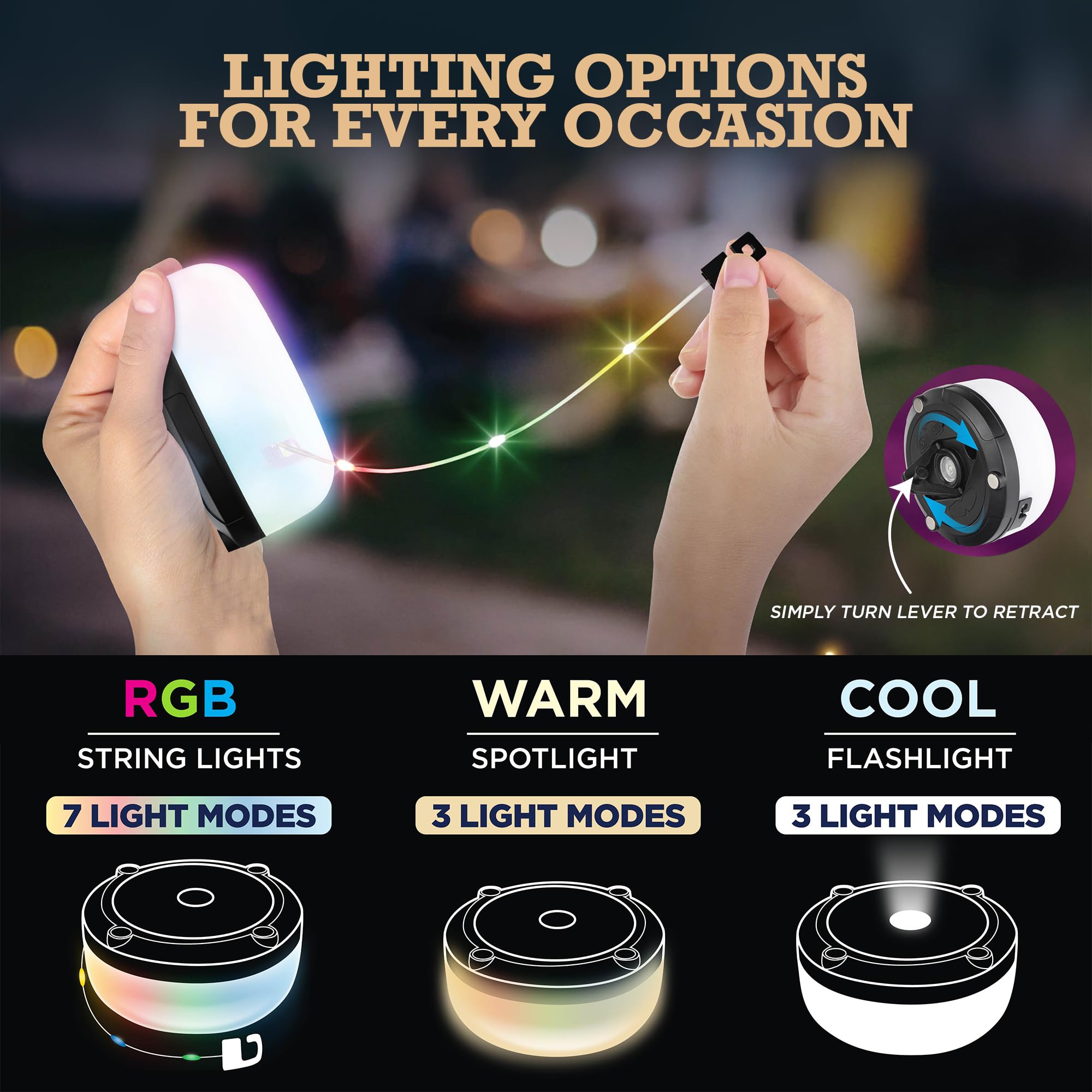 Bell+Howell 32 Ft Retractable Camping String Lights with