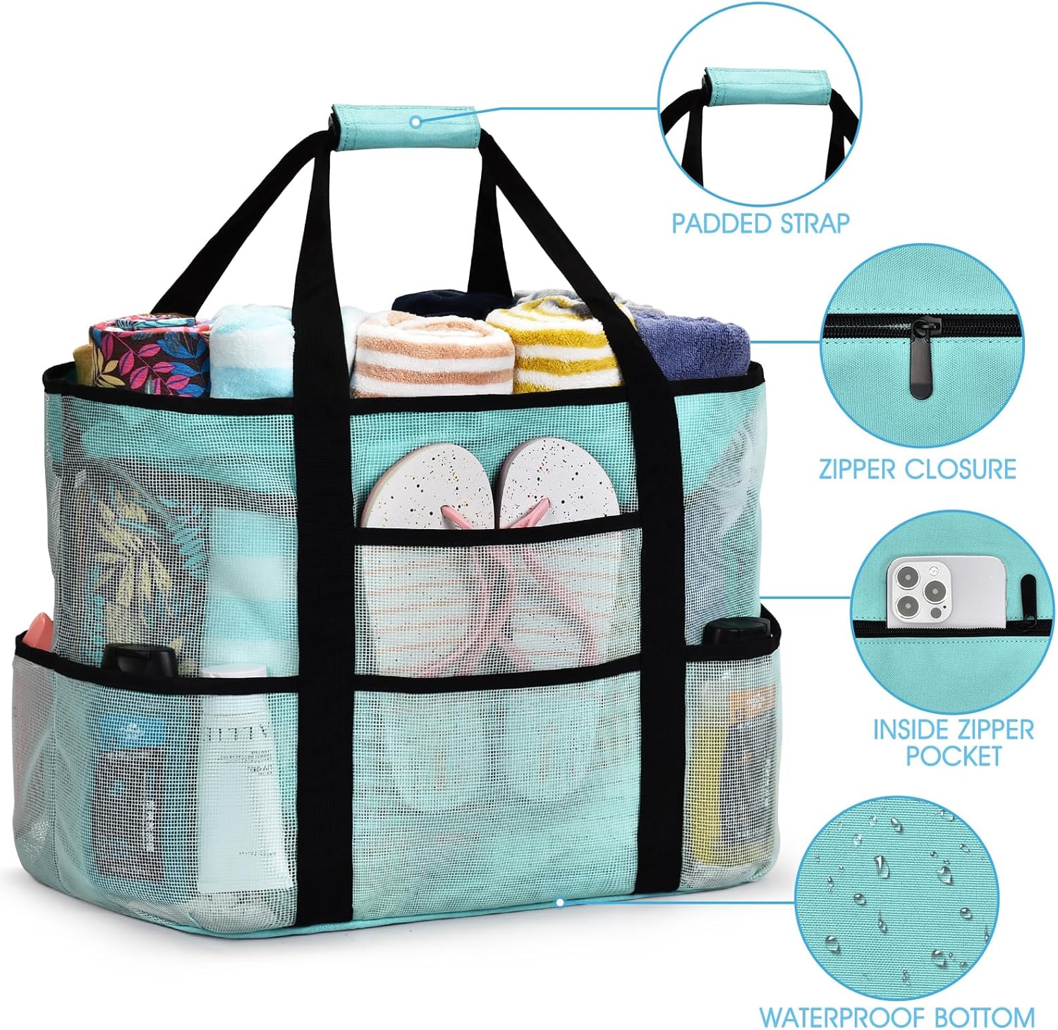 oscaurt Mesh Beach Bag Extra Large Waterproof Sandproof Beach Tote Pool Swim Bag Travel Vacation Essentials - Image 3