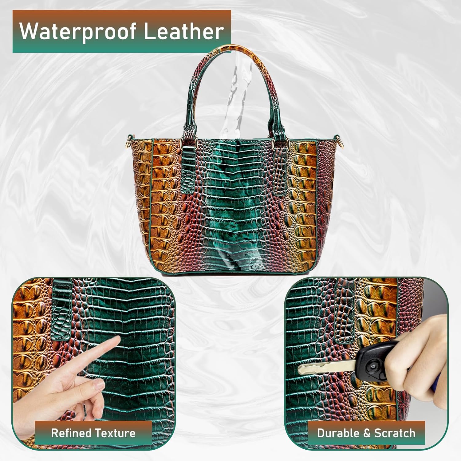Ladies Tote Leather Bags for Women Crocodile Embossed Zipper Satchel Purse Elegant Compartments Crossbody Work - Image 5