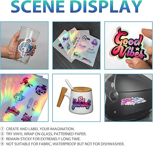 Miniatura 2 de 30 hojas de película transparente para inyección de tinta + 50 hojas de papel adhesivo de vinilo holográfico imprimible (estilo arcoíris), 8.5 x 11