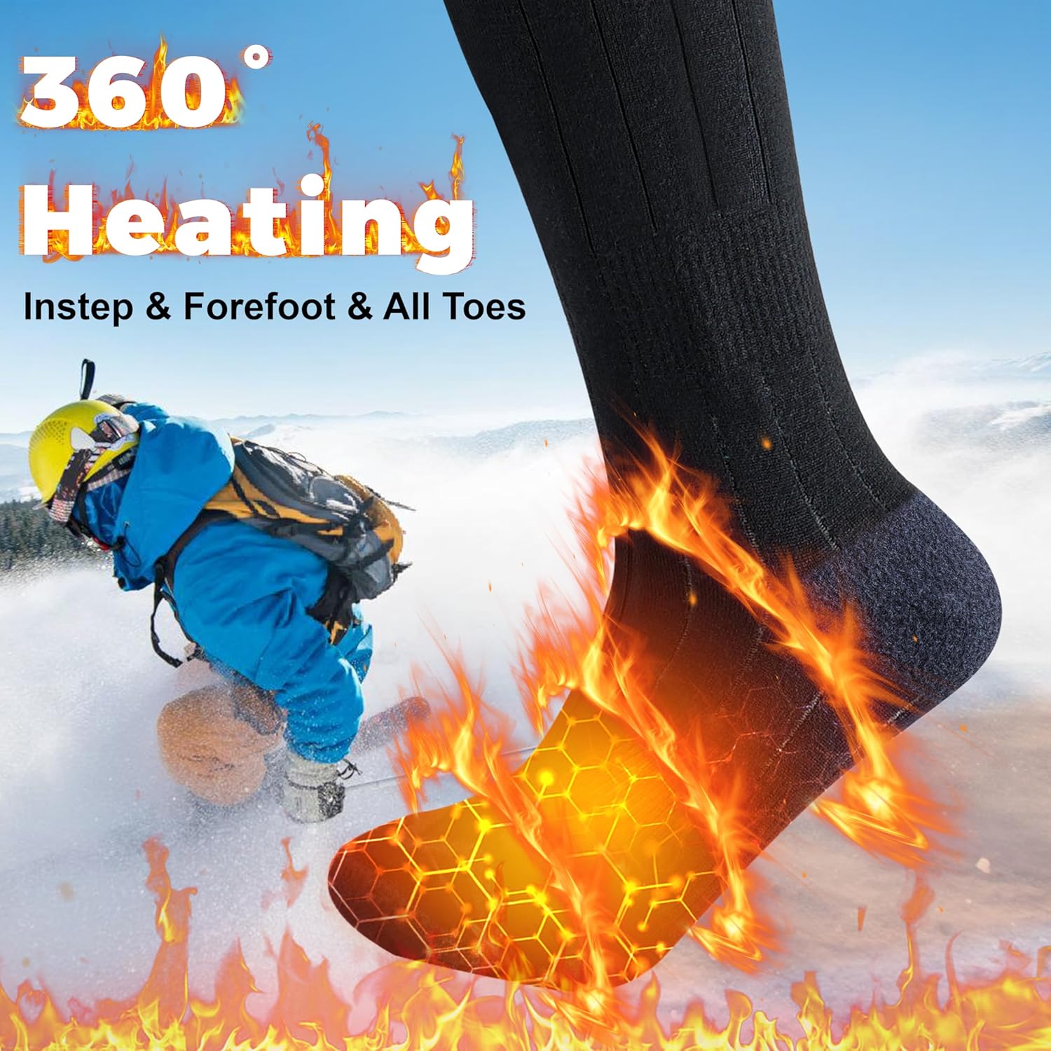 Heated Socks for Men Women - 160℉ / Work 5-10 H 7.4V Heating Socks Rechargeable for Hunting Camping Hiking Black