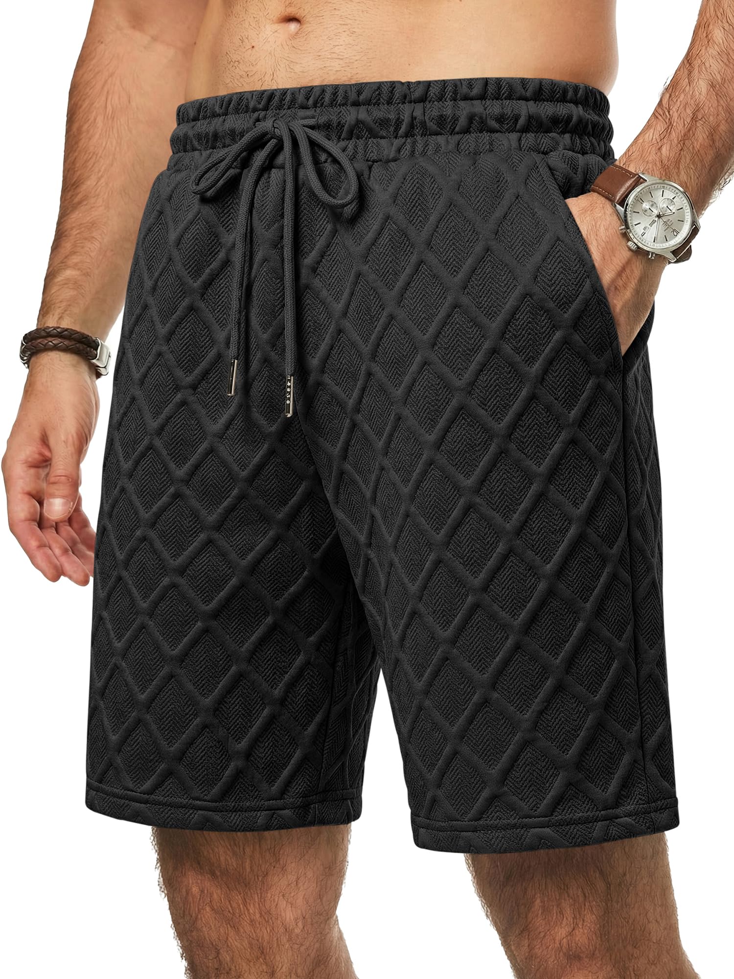 JMIERR Kurze Hosen Herren Sommer Casual Textur Baggy Shorts Herren mit Kordelzug Bermuda Kurze Hose Männer mit Taschen