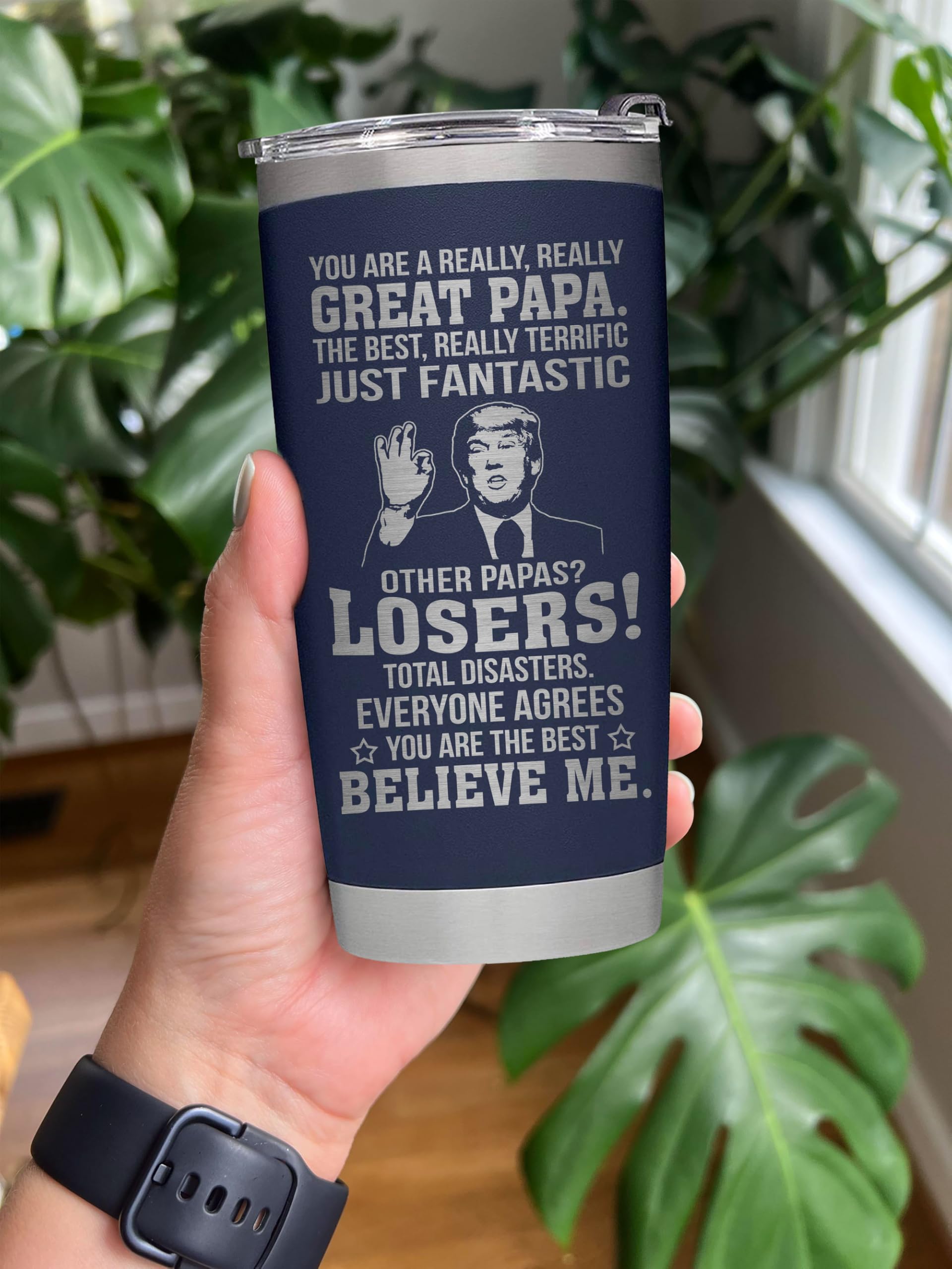 Fathers Day Papa Gifts from Daughter, Son, Kids - Perfect Gifts for Papa - Dad Birthday, Fathers Day Tumbler- Great Dad Insulated Stainless Steel Tumbler 20oz Navy