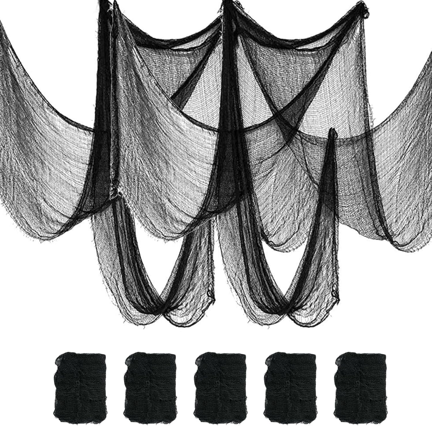 Halloween Black Creepy Cloth, 5 Pack Spooky Fabric Cloth Halloween Cloth Party Decor Props for Haunted House, Garden（72x30 inch）
