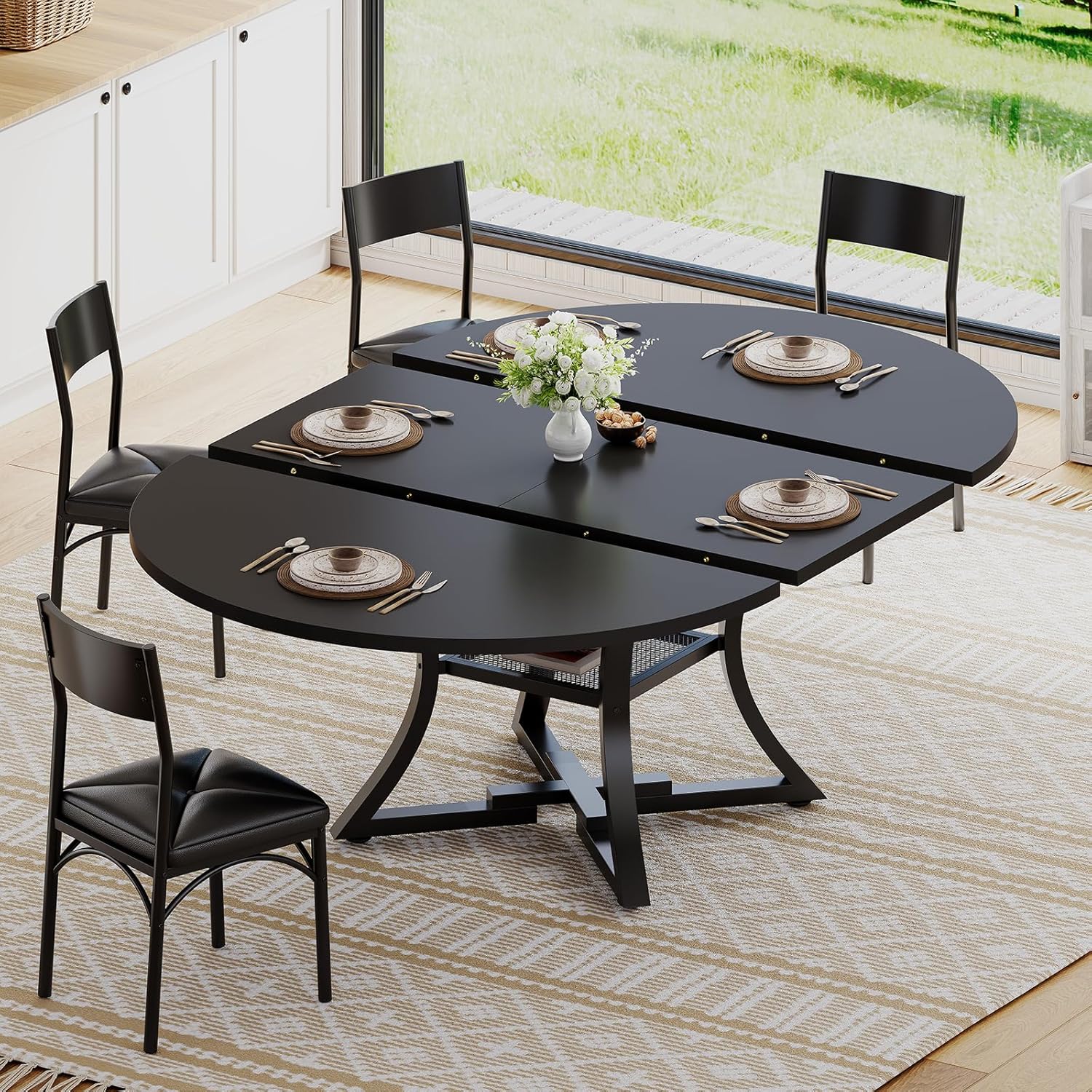 Itaar Round Extendable Dining Table Set for 4-6 People,
