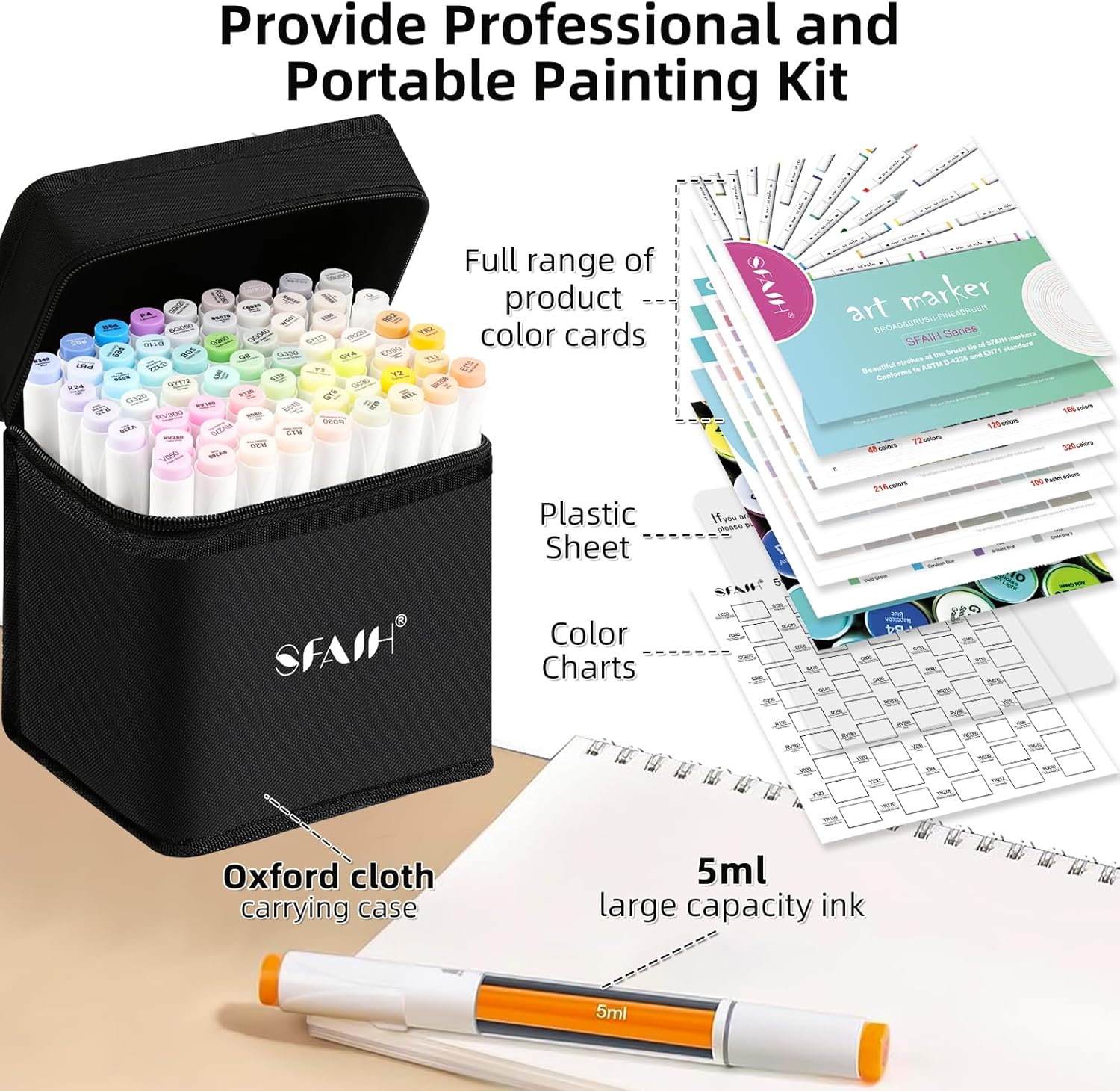 SFAIH Pastel Alcohol Markers Brush Tip - 61 Colors Double Tipped Art Markers for Artist Adult Coloring Illustration, Gifts for Artist Adult, Dual Tip Brush & Chisel - Refillable Ink, Colorless Blender - Image 5