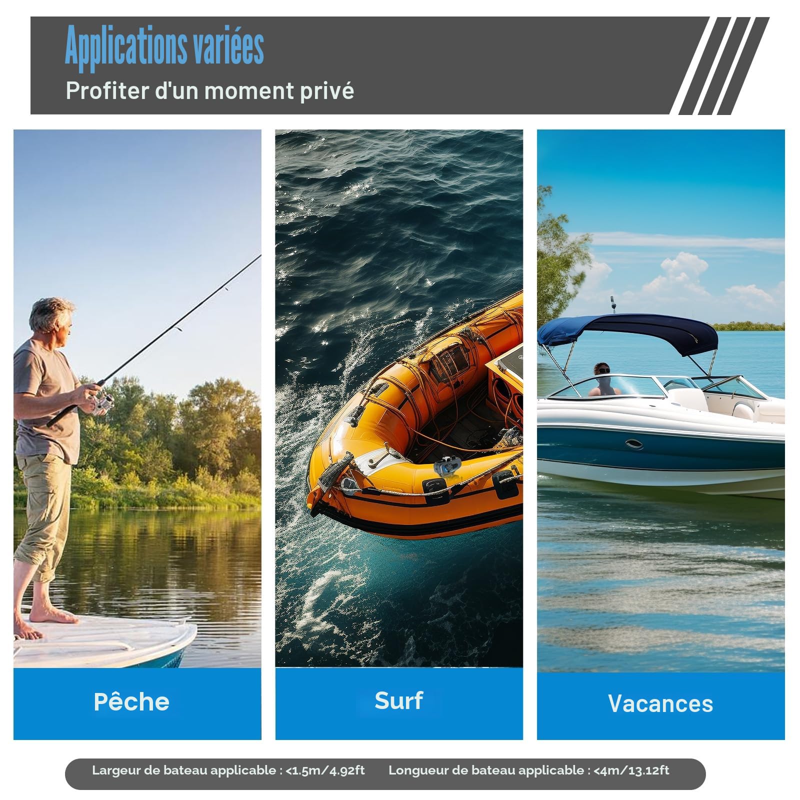 Moteur électrique hors-bord 80 LBS 12 V 800 W, moteur hors-bord, Moteur de Bateau de Pêche à la Traîne, avec Indicateur de Batterie, pour Kayak, pêche