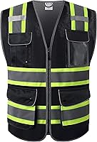 Vista 6 de Chalecos de seguridad retroreflectantes Clase 2 con 9 bolsillos y cremallera frontal ANSI/ISEA 107-2015 (rojo-3, 3XL)