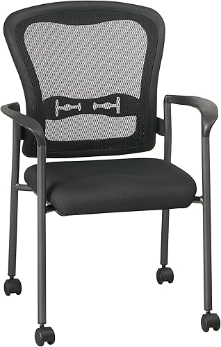 Office Star ProGrid Back Deluxe - Silla apilable para visitantes con asiento acolchado y soporte lumbar integrado, con ruedas rodantes, carbón