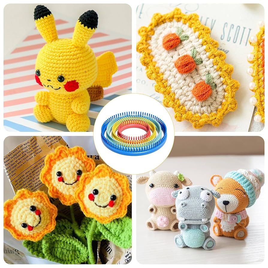 The Quilted Bear Long Knitting Loom Kit - Easy Knit 4 Piece Peg Loom With 2 Pins, Loom Knitting Hook Tool & Instruction Leaflet For Scarves, Hats & More