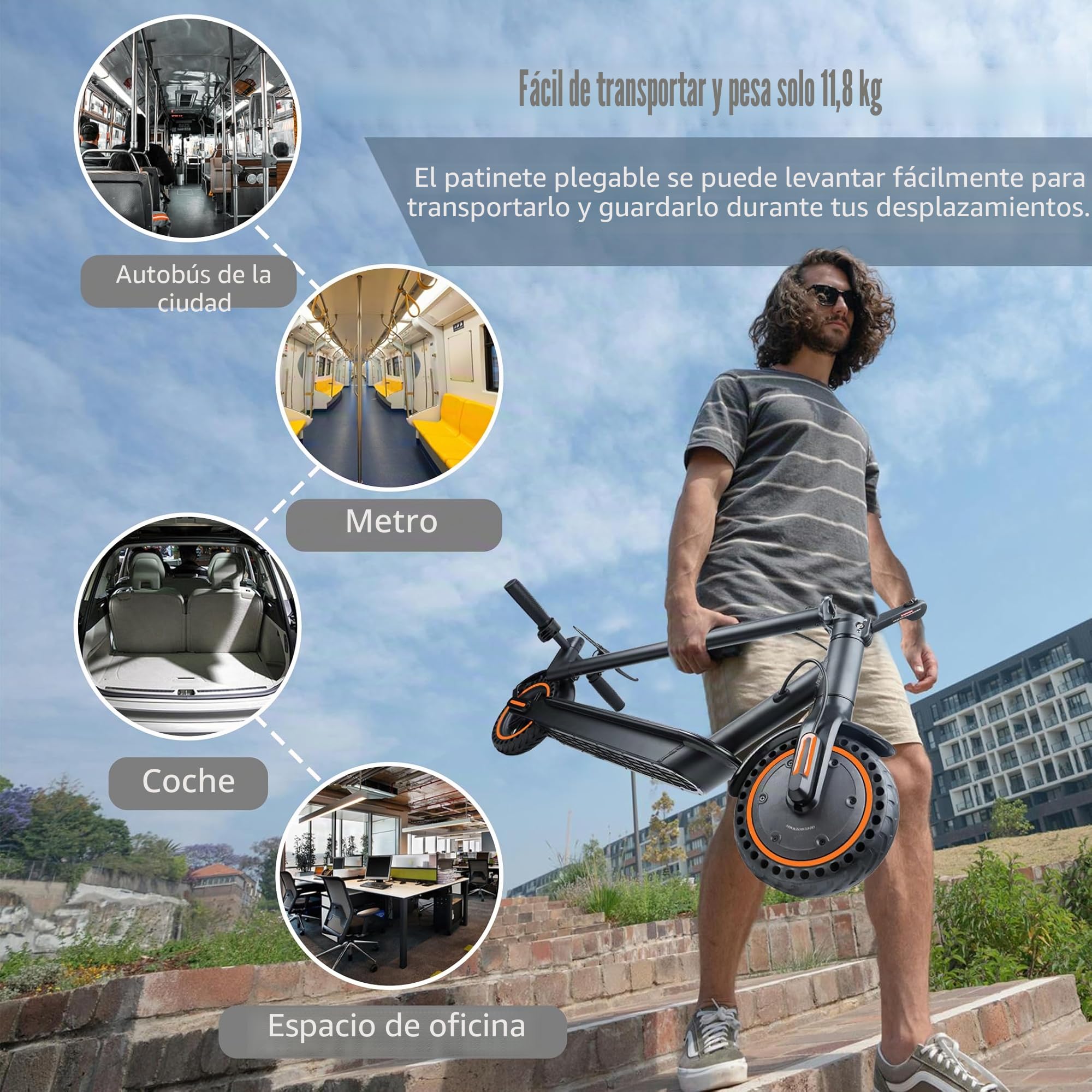 Patinete eléctrico Adulto, Velocidad 25 km/h, autonomía 30 km, neumáticos llenos de 8,5 Pulgadas, Patinete eléctrico Plegable con Motor de 250 W, Doble frenado y Control vía App y Pantalla LED