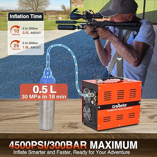 Miniatura 3 de Compresor de aire PCP, bomba portátil máxima de 4500 psi30 MPa, apagado automático, soporta 12 V CC o 110 V220 V CA, sin aceiteagua para paintball,