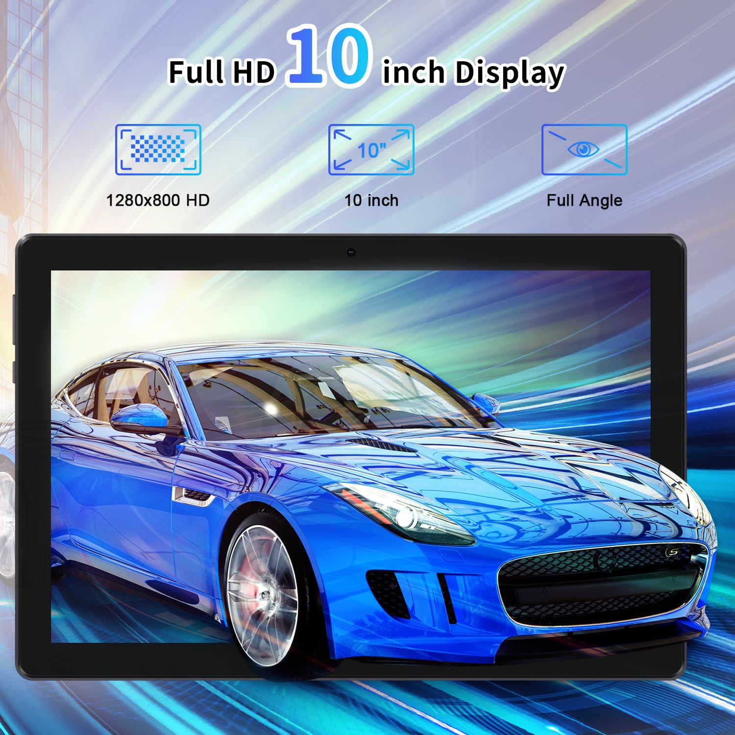 Tablet 10 Pouces Android, Octa-Core, 5100mAh, Caméra Double, Tablet for Kids Dual Speakers, Bluetooth, WiFi, GPS, Noir