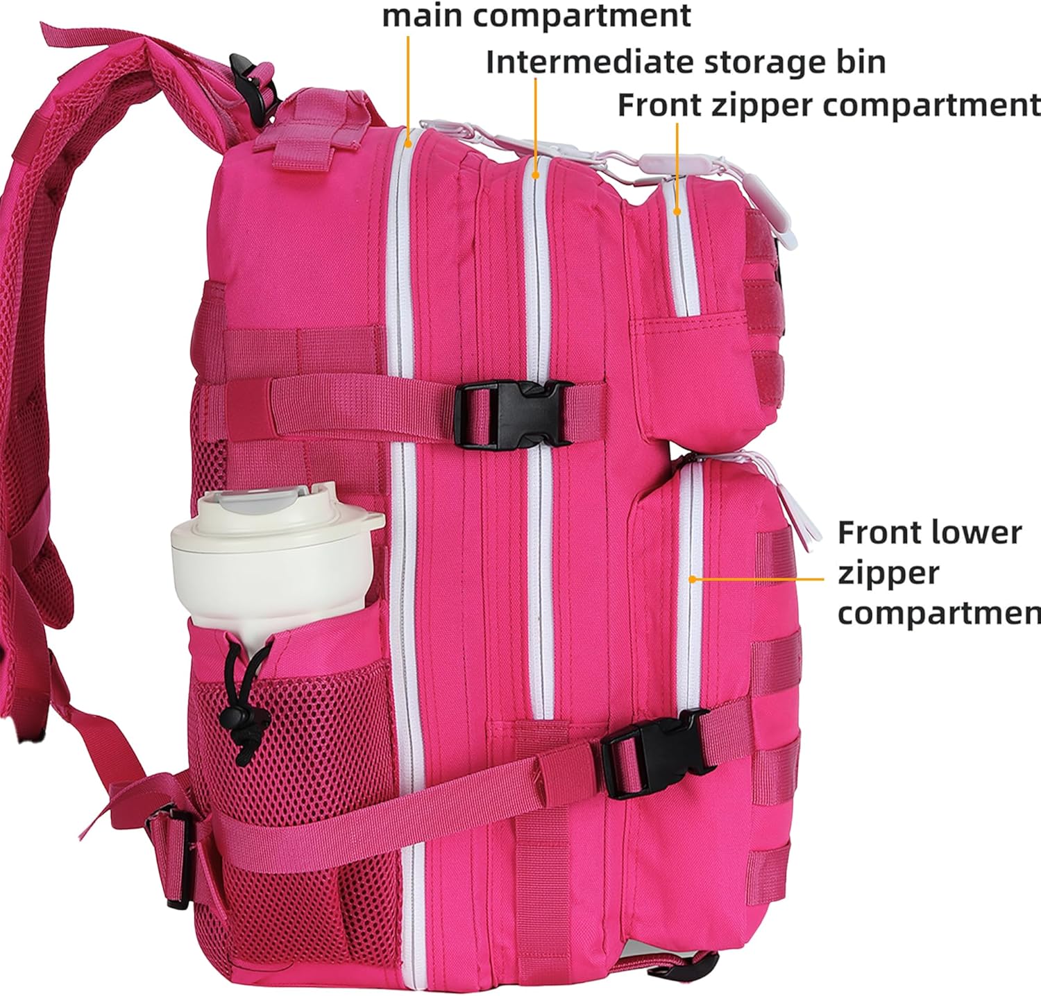 45L Tactical Assault Backpack 3 day assault pack with Molle Waterproof backpack Rucksack for Tactical Backpacks (Rose Red) - Image 5