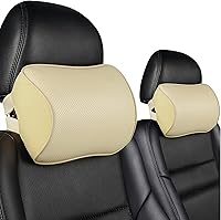Vista 12 de Aukee Almohada para reposacabezas de coche con funda de piel auténtica, cojín de espuma viscoelástica para el cuello para conducir en casa y Negro