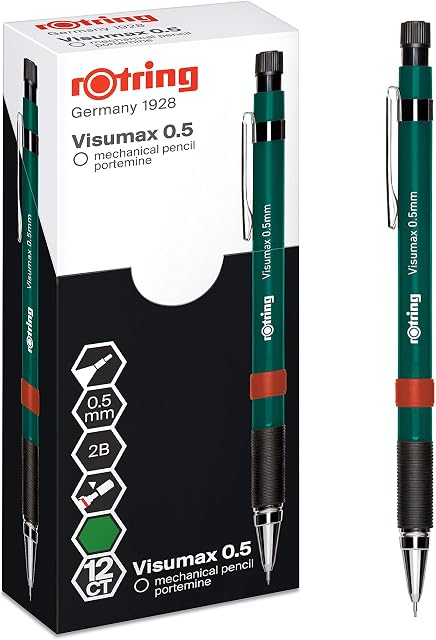 rOtring Visumax ołówek mechaniczny | 0,5 mm | wkład 2B | ciemnozielona beczka | 12 szt