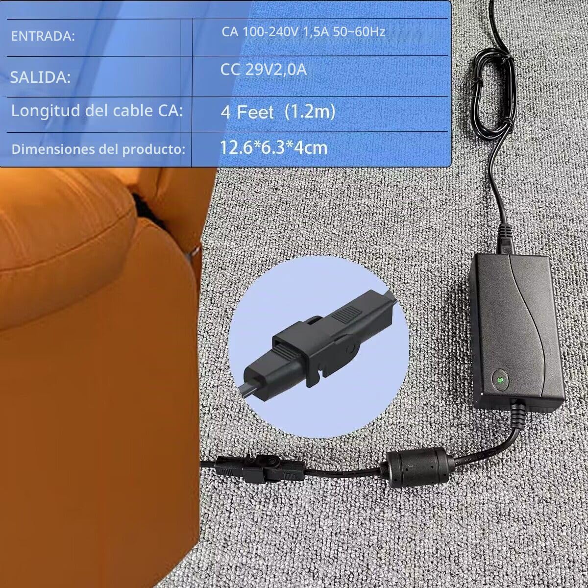 hwx - Adaptador de corriente 29V2A, sillón reclinable, fuente de alimentación para sofá ZBHWX-A290020-A, HXY-270V2220A, KDDY008B con AC cable eléctrico