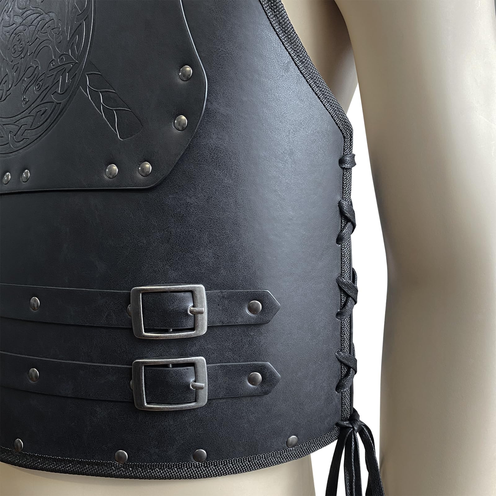 HiiFeuer Viking Warrior PU Leder Brustpanzer, Retro Ritter Leder Körperpanzer, Mittelalterliche Rüstung für LARP/Cosplay