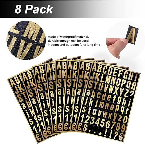 Miniatura 3 de Zonon 8 hojas de calcomanías de números de buzón, kit de letras y números de vinilo autoadhesivas para buzón, letreros, ventana, puerta,