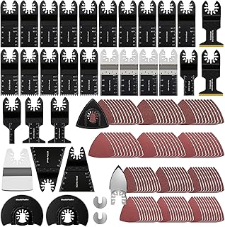 154 Pack Oscillating Saw Blades, Wood Metal Cutting Multitool Bi-Metal Blades Quick Release Tool Blades Kits Fit for Dewalt, Makita, Ryobi, Rockwell with Sanding Paper