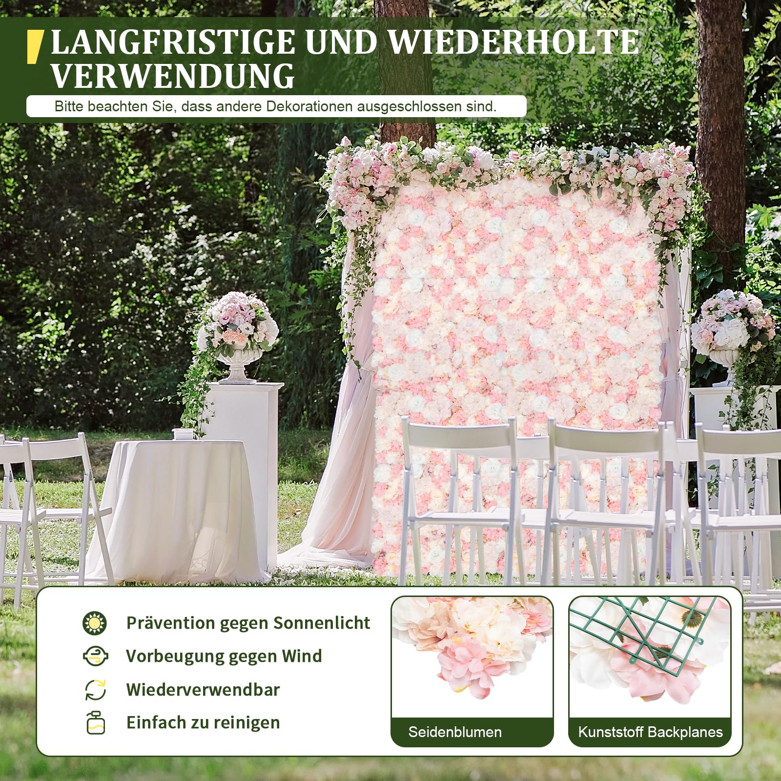 12 Stück künstliche Blumenwand Künstliche Blumen-Wandpaneel Blumen-Hintergrund Kunstblumen Deko Dekoblumen für Party Hochzeit Heimdekoration