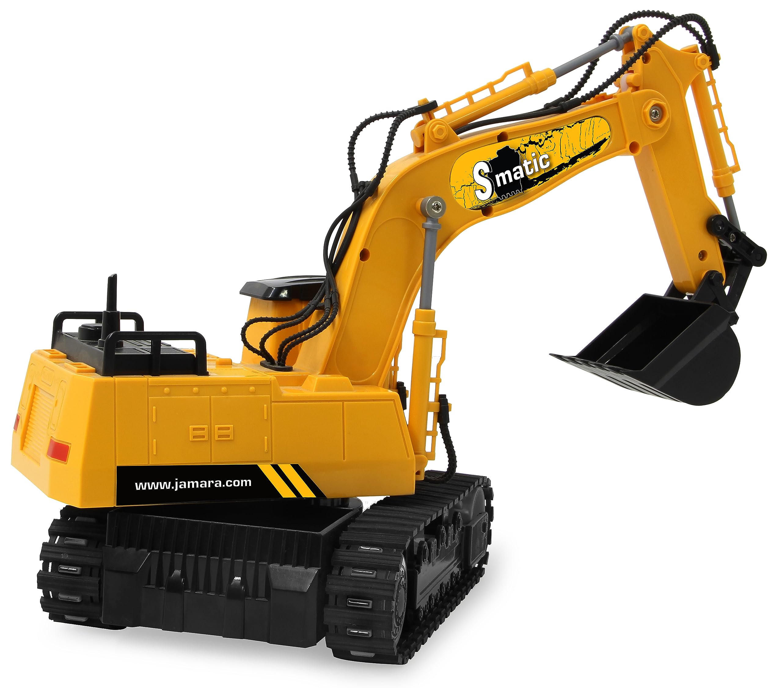 JAMARA S-Matic - Excavadora de 2,4 GHz, rotación de Torre de 360°, Carga/Descarga, Color Amarillo