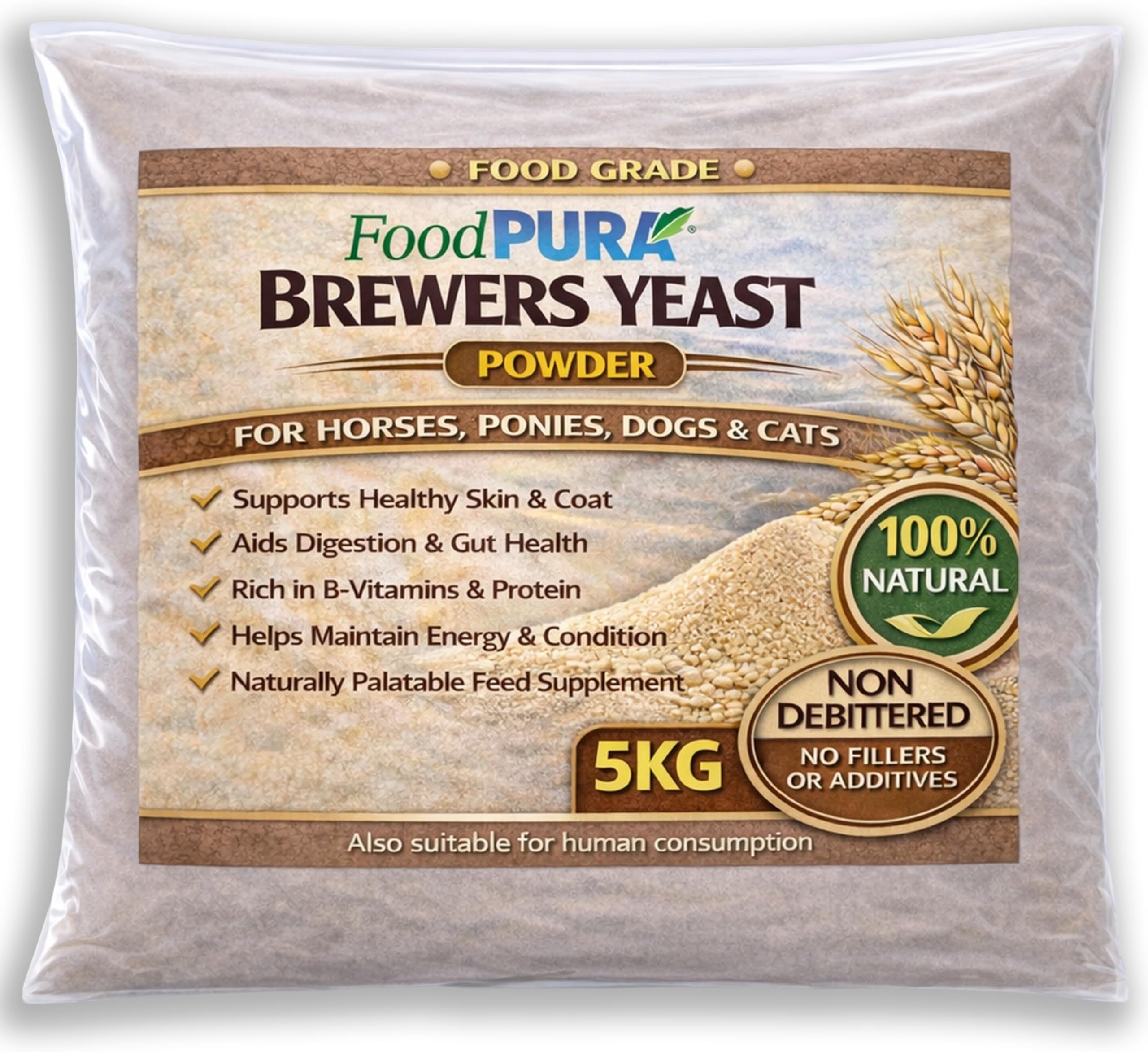 Food PURA Brewers Yeast Powder 5KG - Non De Bittered- 100% Natural, Pure, Safe & Effective - For Horses, Ponies, Dogs & Cats - Supports Healthy Skin, Coat & Digestion Human FOOD Grade!