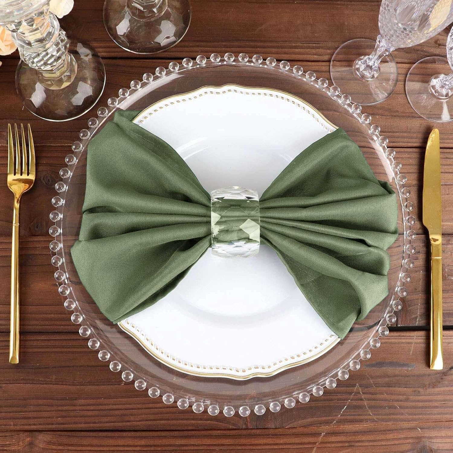 Tableclothsfactory Premium 100 Pack | Olive Green Seamless Cloth Dinner Napkins, Reusable Linen | 20"x20" for Party & Decorations