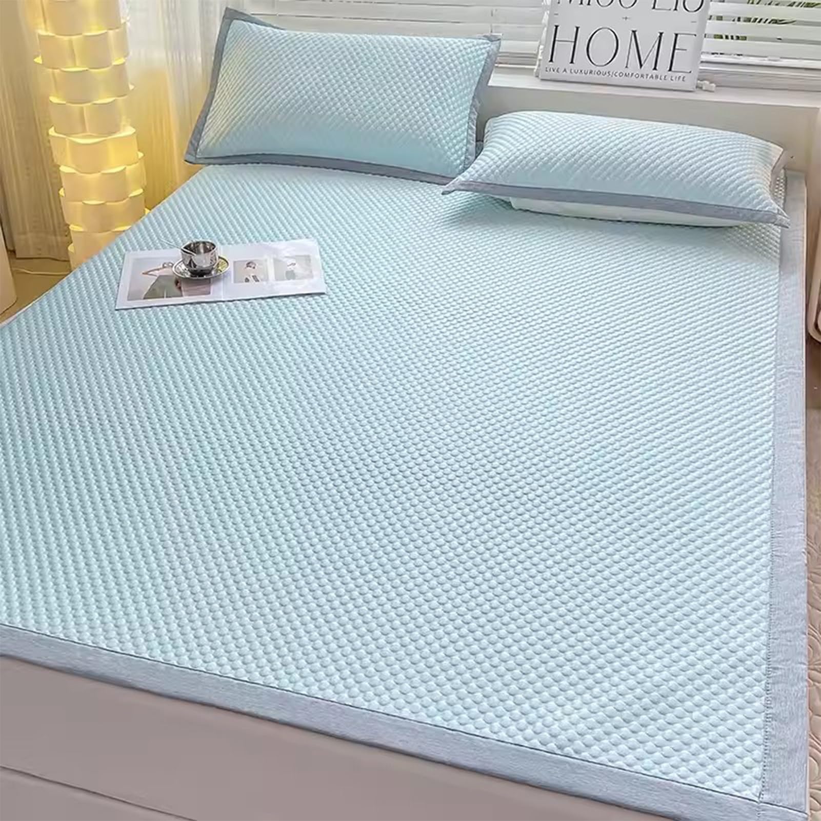Protège-matelas rafraîchissant bleu ciel 180x200 cm pour lit deux places