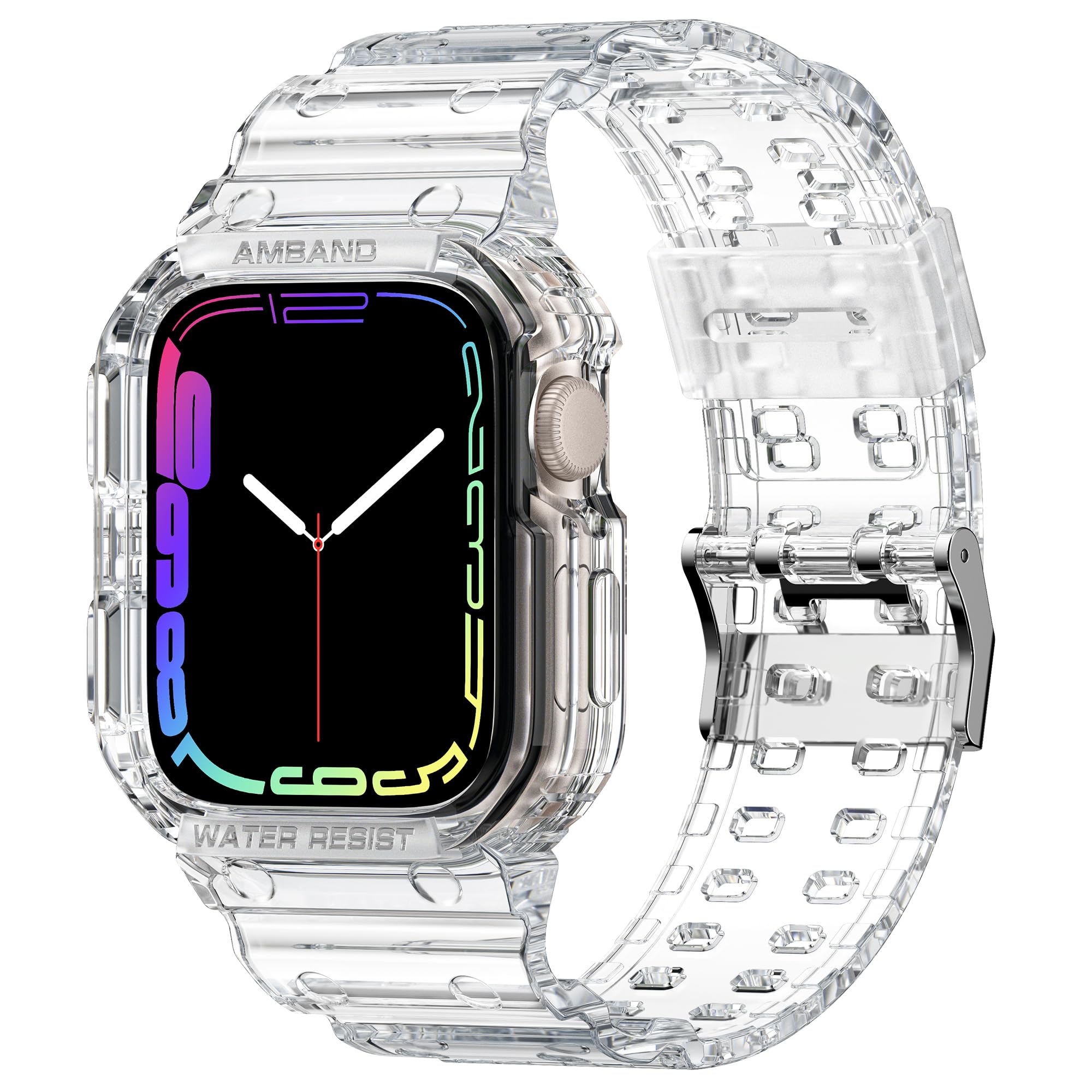 amBand Compatible for Apple Watch Band 45mm 44mm 42mm with Bumper Case, Crystal Cute Women Strap for iWatch SE(3/2/1) Series 9 8 7 6 5 4 3 2, Sport Transparent Jelly Protective Cases Protector, Clear