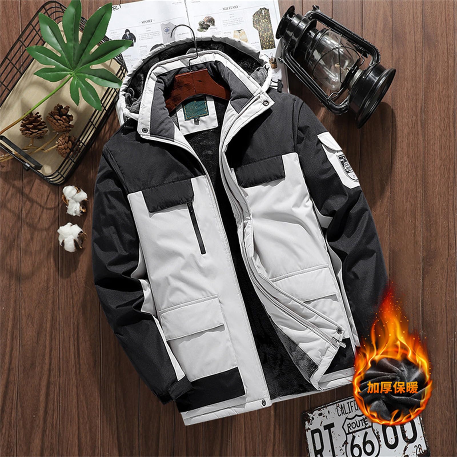 Generisch Manteau d'hiver pour homme, grande taille, veste de ski, veste chaude en laine, combinaison de randonnée pour l'extérieur, taille L à 4XL, Noël et hiver