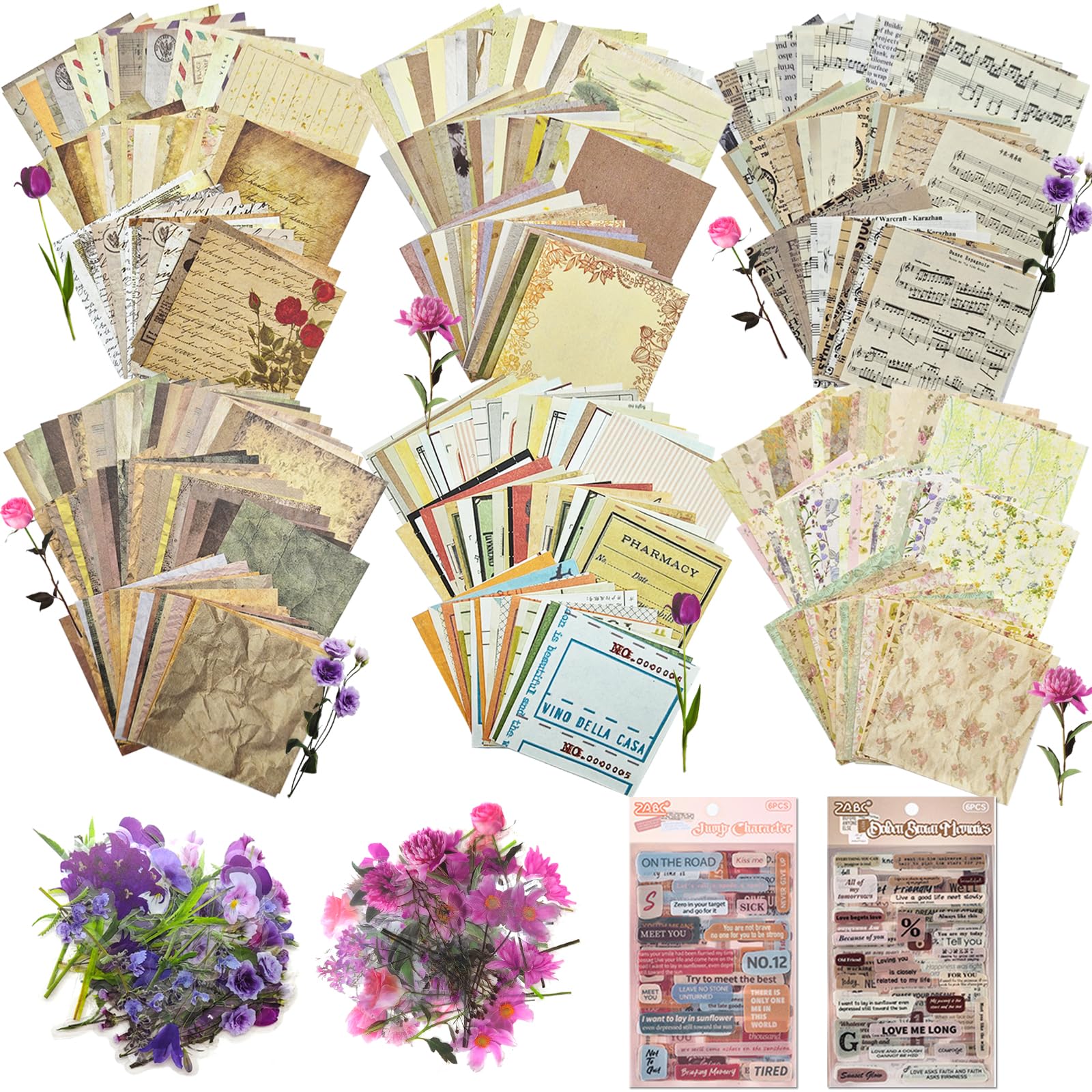 Zestaw papieru do scrapbookingu w stylu vintage, artykuły papierowe z naklejkami z kwiatami, do dziennika, dekoracyjny zestaw papieru do pamiętnika śmieci, retro rękodzieło, 699 szt