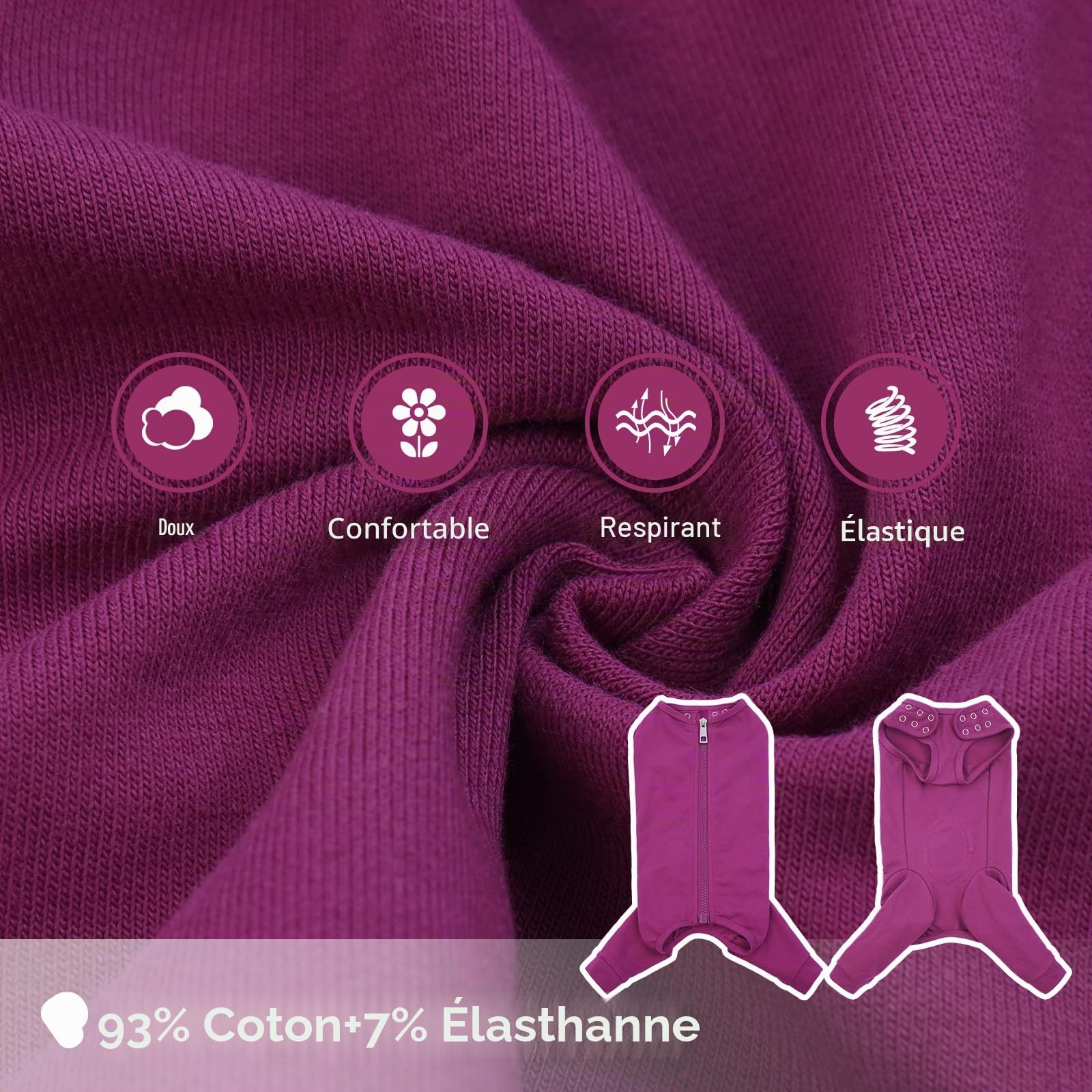 Combinaison De Récupération pour Chien, Body Post Operatoire Male Combinaison de Convalescence pour Chiens Protection Patte Anti Lechage(Violet-Rouge, L)
