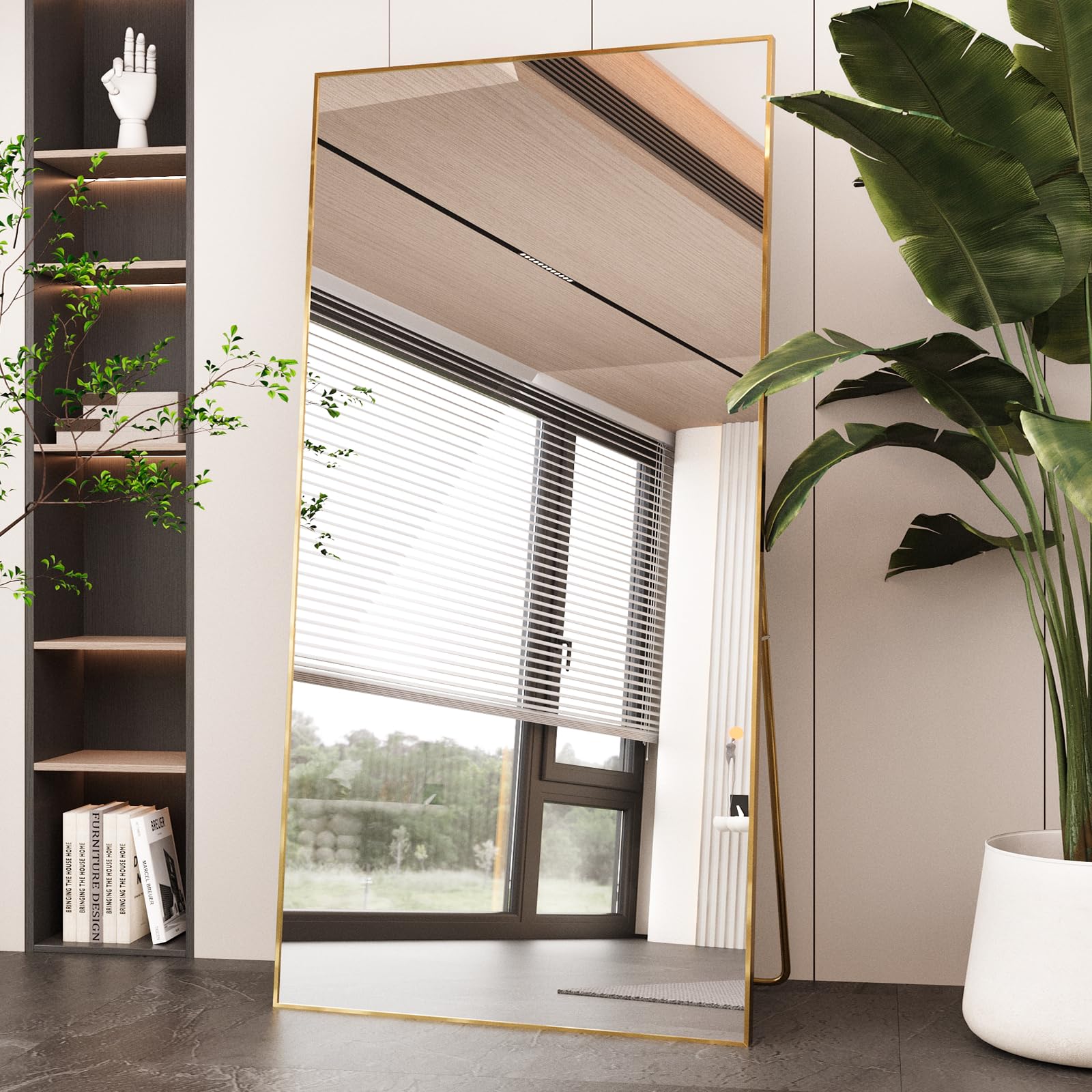 LFT HUIMEI2YFull Length Mirror 71"x31" Standing Hanging or Leaning Against Wall Floor Mirrors Wall-Mounted Full Body Dressing Mirror with Aluminum Alloy Frame for Living Room, Bedroom Gold