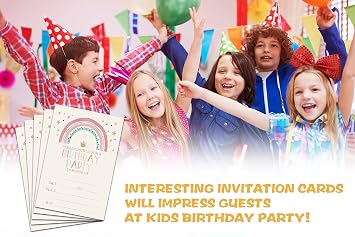 Pink Rainbow Birthday Party Invitations - Boho Rainbow Party Supplies - Fill in The Blank Birthday Party Invites - 20 Invitation Cards With 20 Envelopes - (005A)