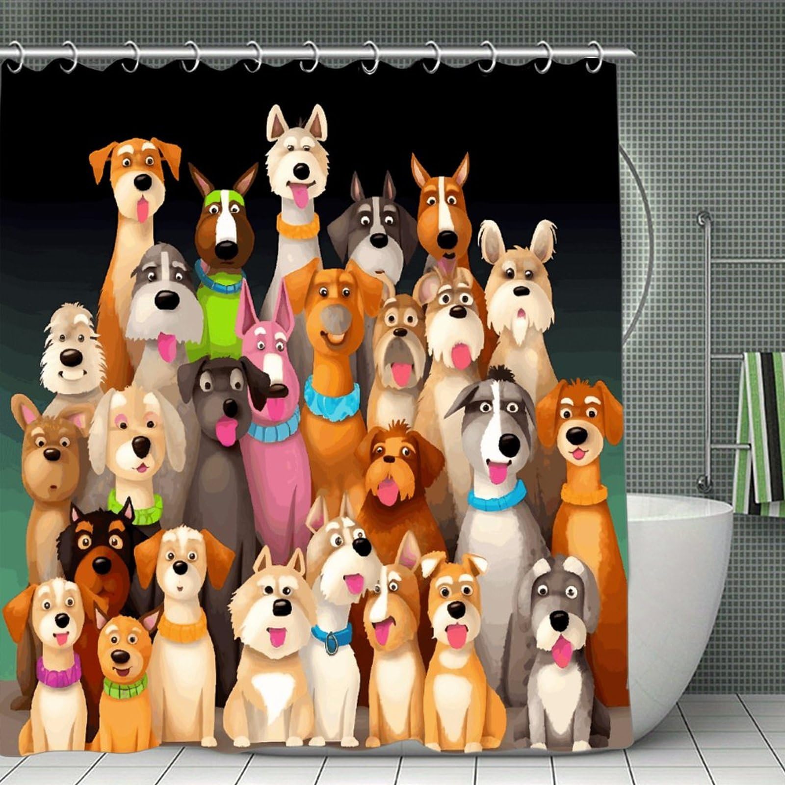FekiLoot Dogs Shower Curtain Minimalist Aesthetic Bath Curtain with Hooks Simple Water Resistant Bathroom Shower Curtains Cute Blackout Privacy Curtains Cloth Curtain