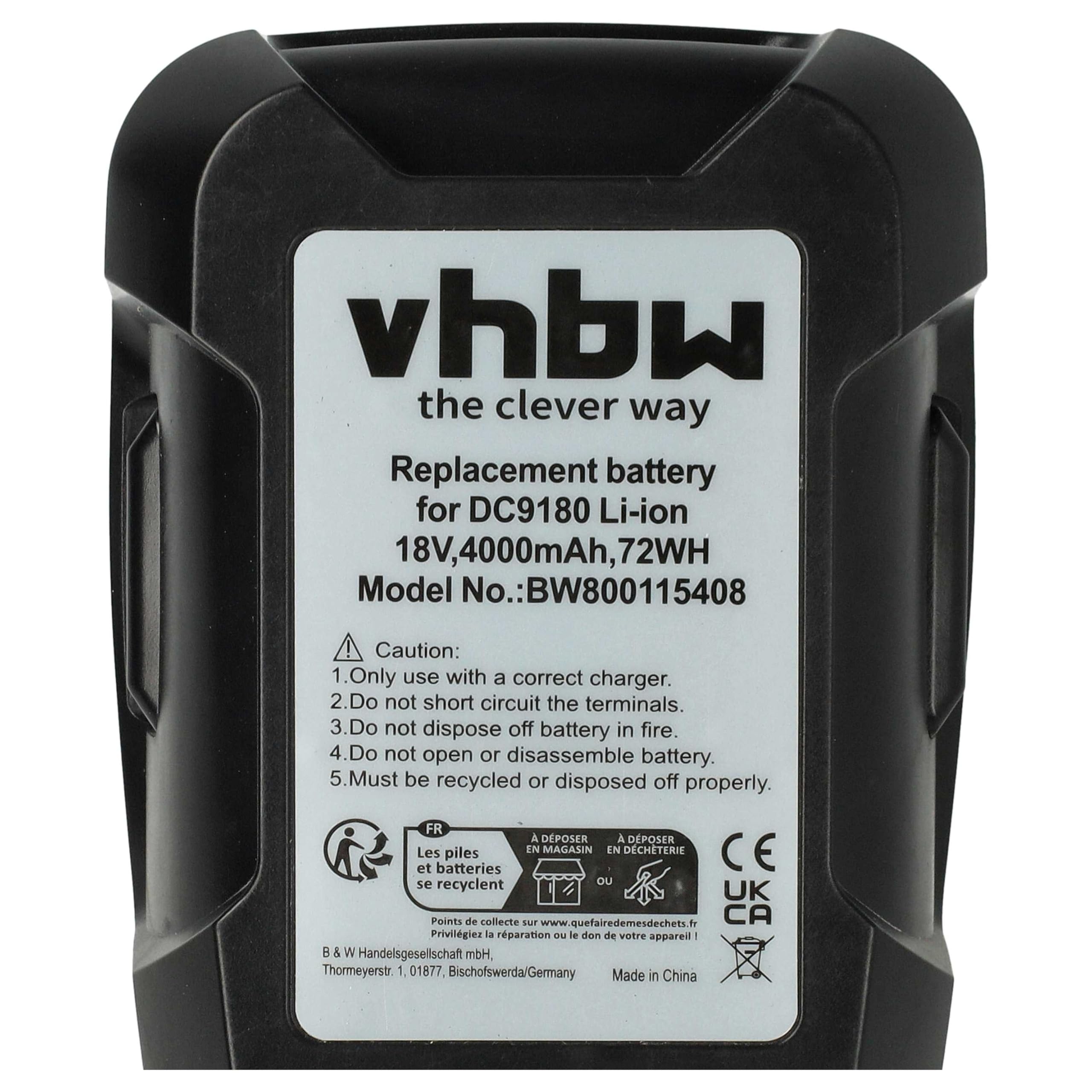 vhbw akumulator litowo-jonowy 4000 mAh (18 V) do narzędzi elektrycznych zamiennik narzędzi Dewalt DC9180, DC9180C, DC9182, DC9181