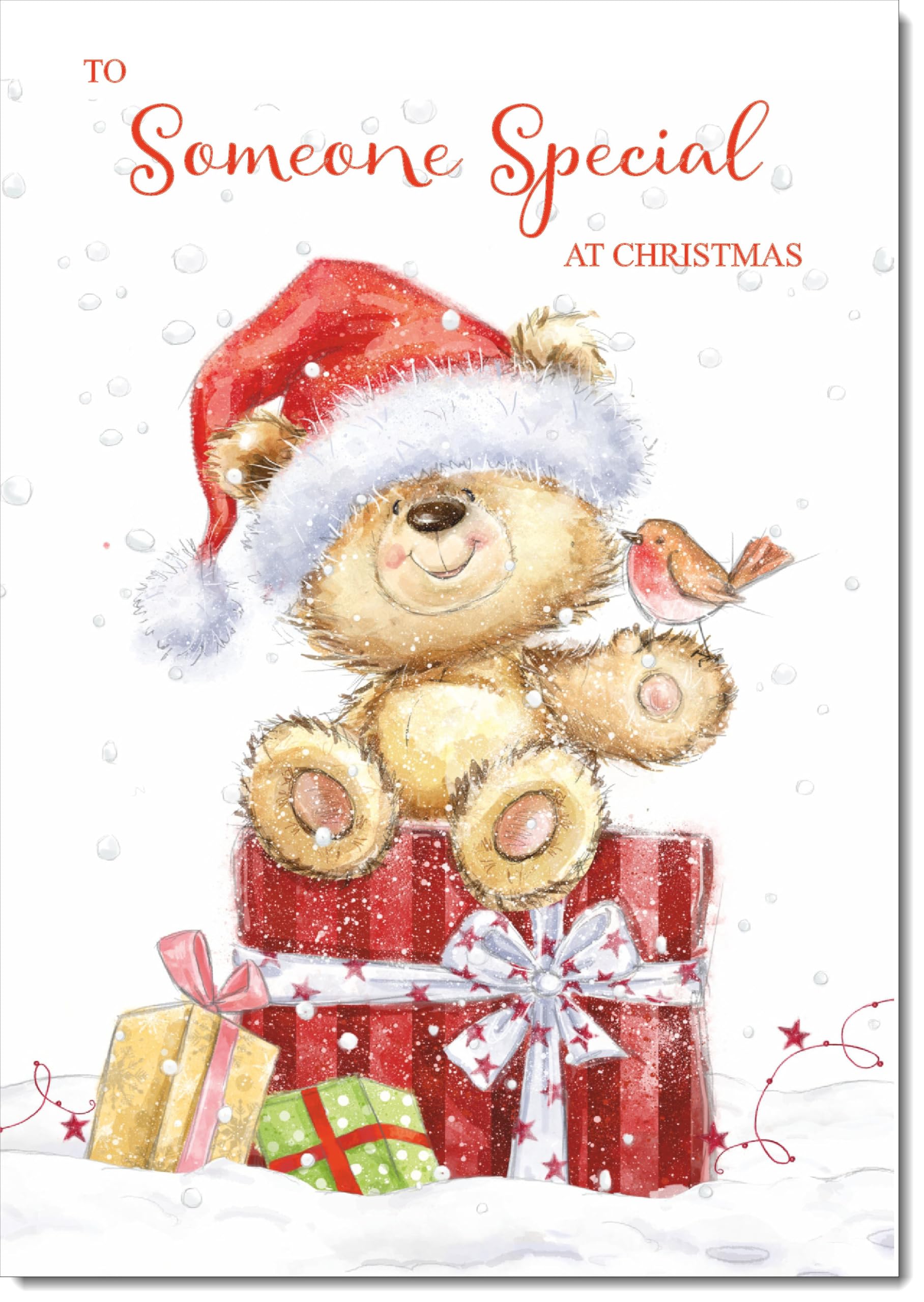 doodlecards Someone Special Christmas Card Cute Bear on Parcel Large A4 Size Christmas Card for Someone Special with Plain Envelope