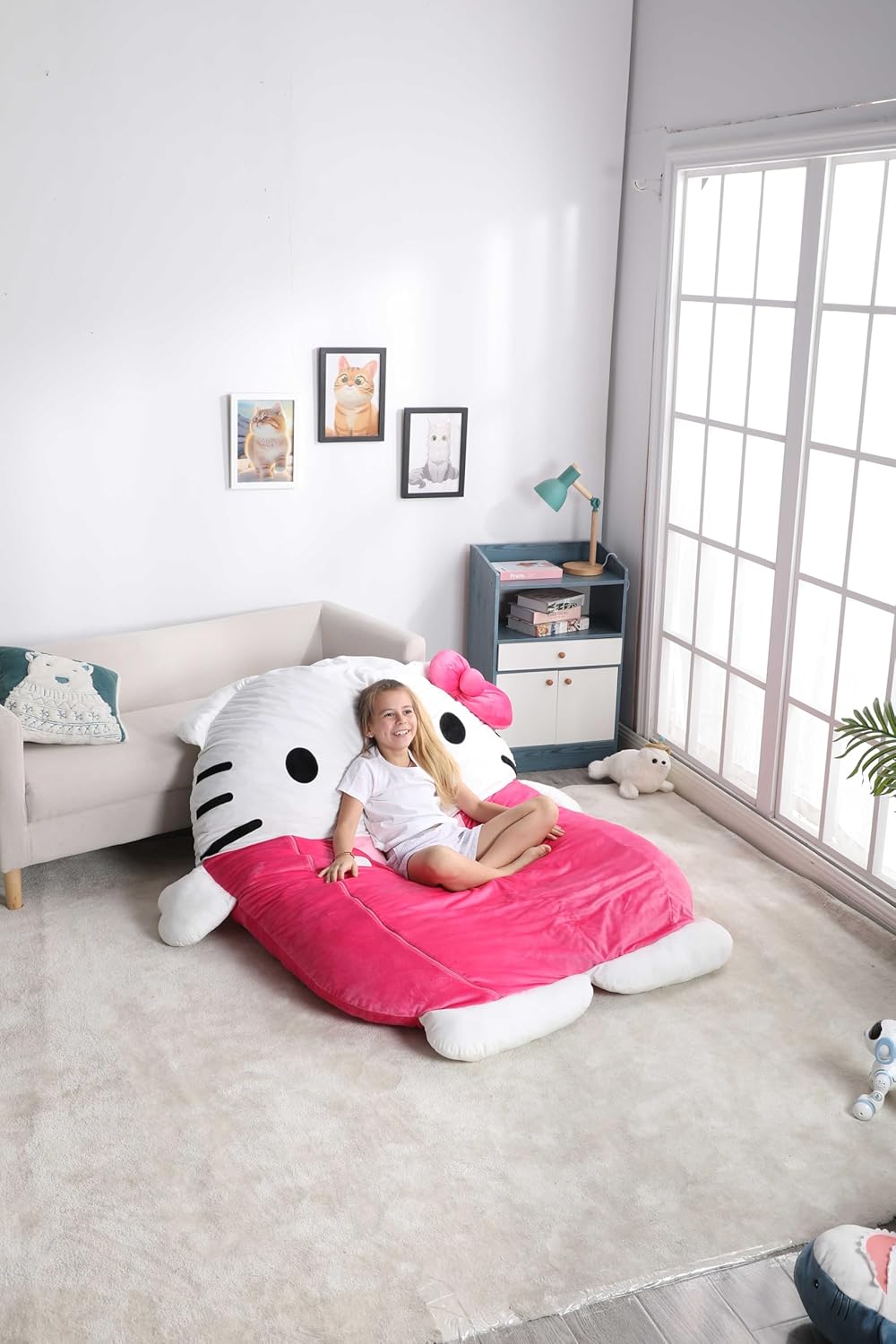 Sanrio Hello Kitty Oversized Floor Lounger for Kids, Soft Plush Chair with Pillow & Cushion, Comfortable Portable Nap Mat and Play Seating